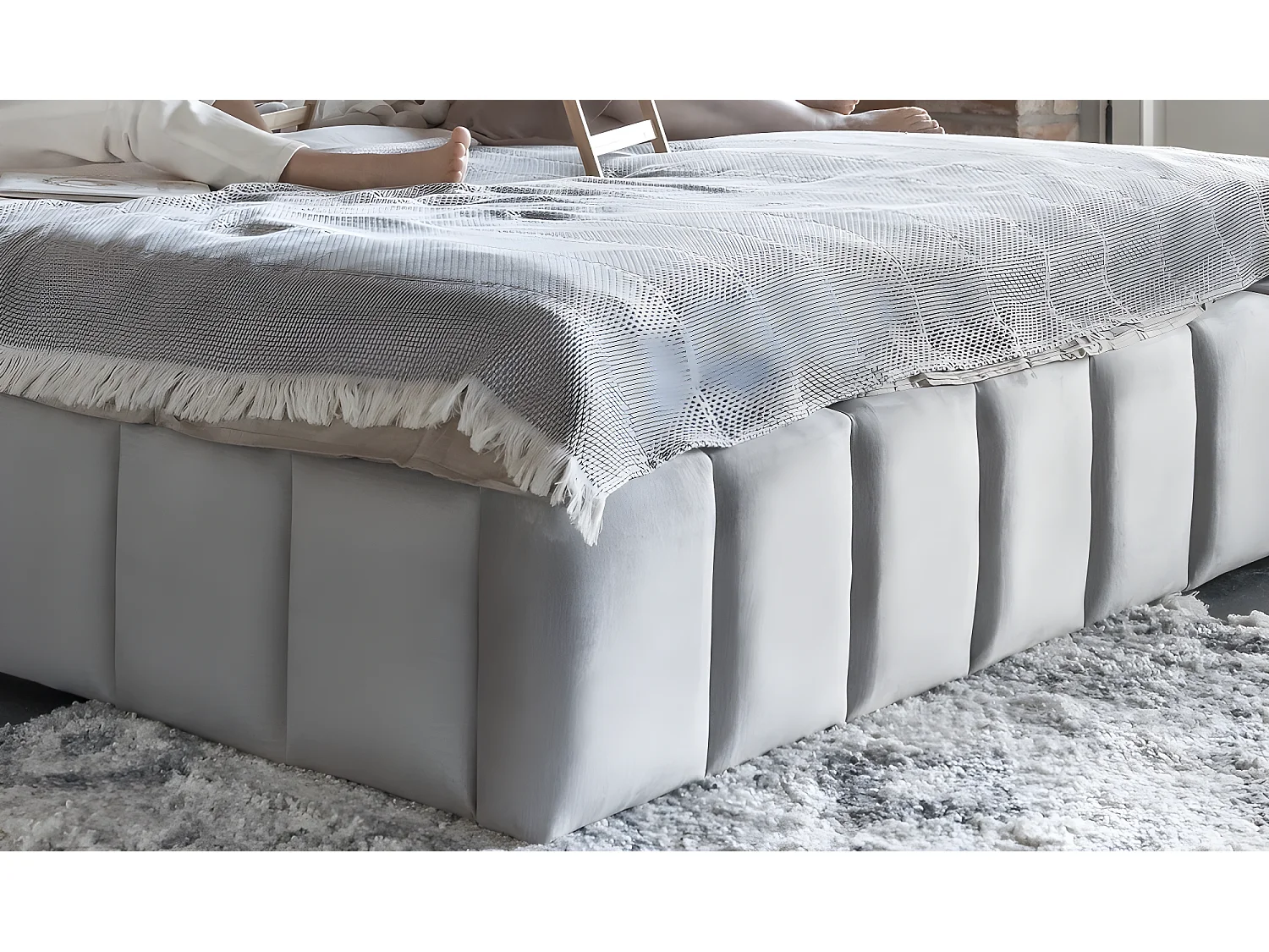 Dubbel bed met luxe fluwelen bekleding, opbergruimte en LED-verlichting, 180x200 cm, grijs