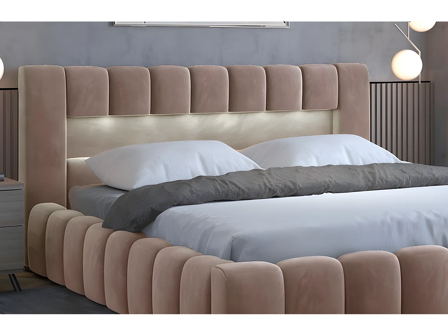 Tweepersoonsbed bekleed met luxe fluweel met opbergruimte en LED-verlichting, 160x200 cm, bruin