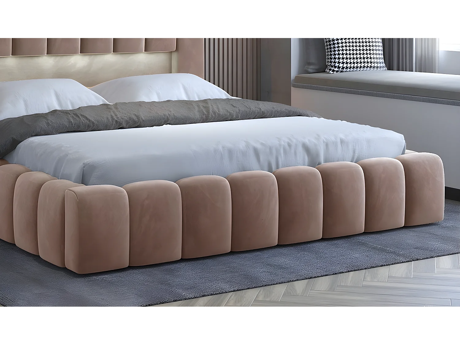 Tweepersoonsbed bekleed met luxe fluweel met opbergruimte en LED-verlichting, 160x200 cm, bruin