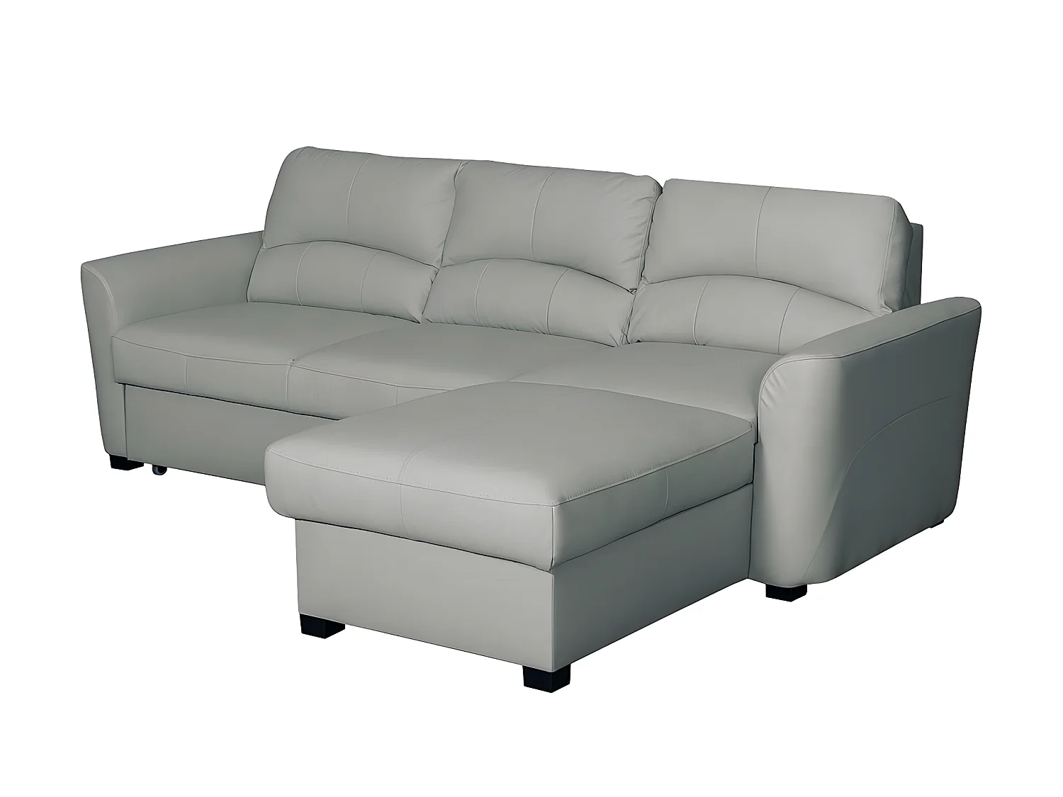 Canapé d'angle convertible en cuir de luxe italien , 5 places LUGANO, gris clair, angle droit
