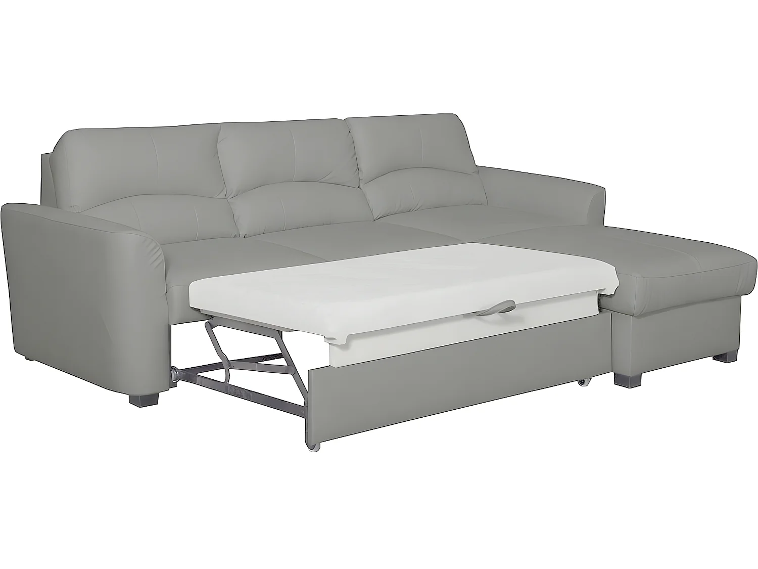 Canapé d'angle convertible en cuir de luxe italien , 5 places LUGANO, gris clair, angle droit