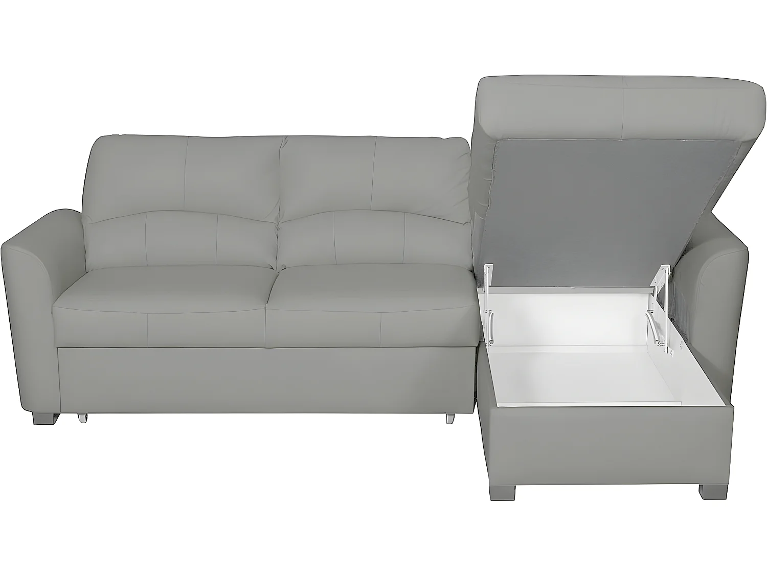 Canapé d'angle convertible en cuir de luxe italien , 5 places LUGANO, gris clair, angle droit