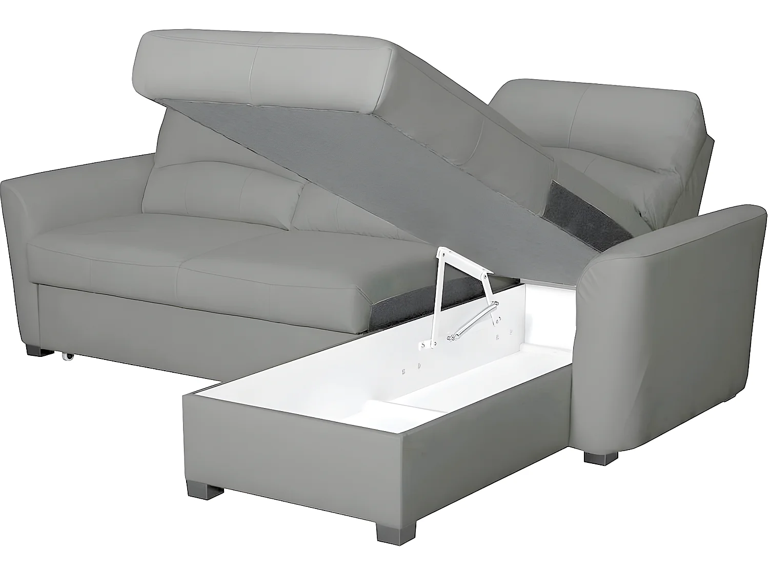 Canapé d'angle convertible en cuir de luxe italien , 5 places LUGANO, gris clair, angle droit