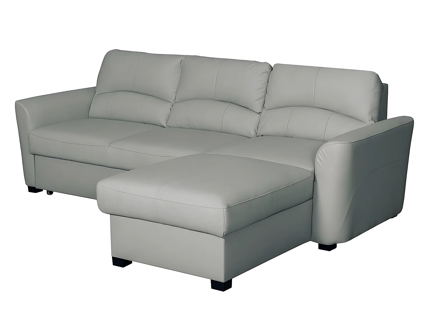 Canapé d'angle convertible en cuir de luxe italien , 5 places LUGANO, gris clair, angle droit