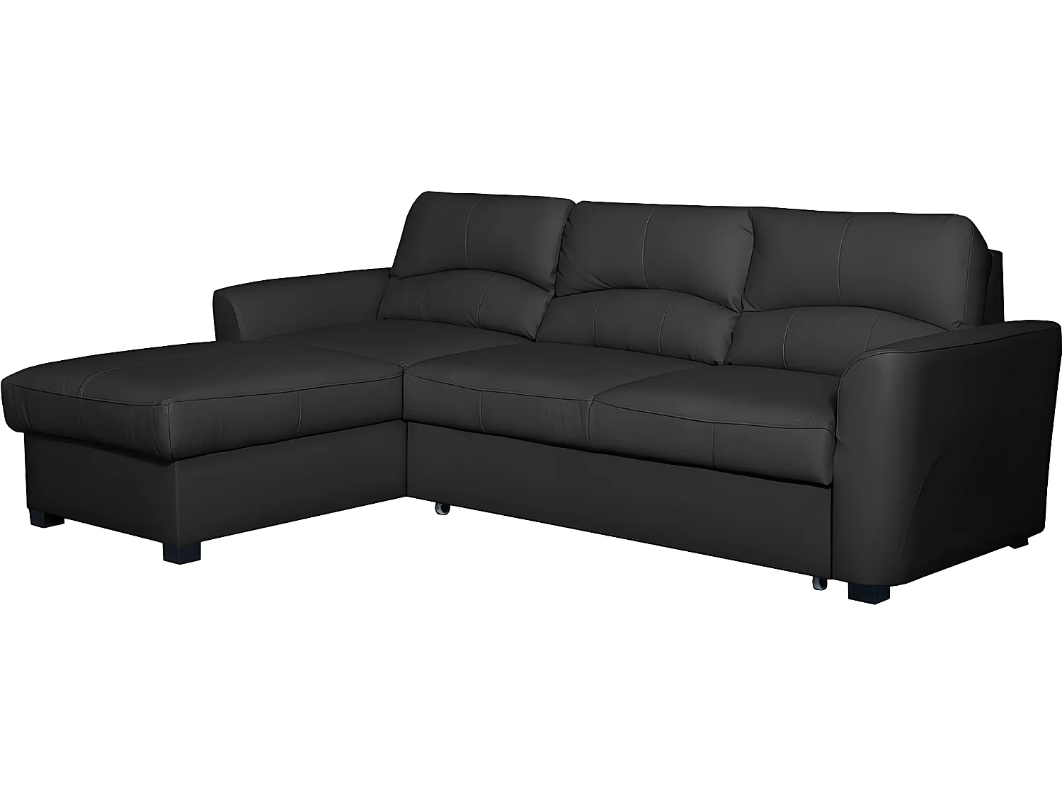 Canapé d'angle convertible en cuir de luxe italien , 5 places LUGANO, noir, angle gauche
