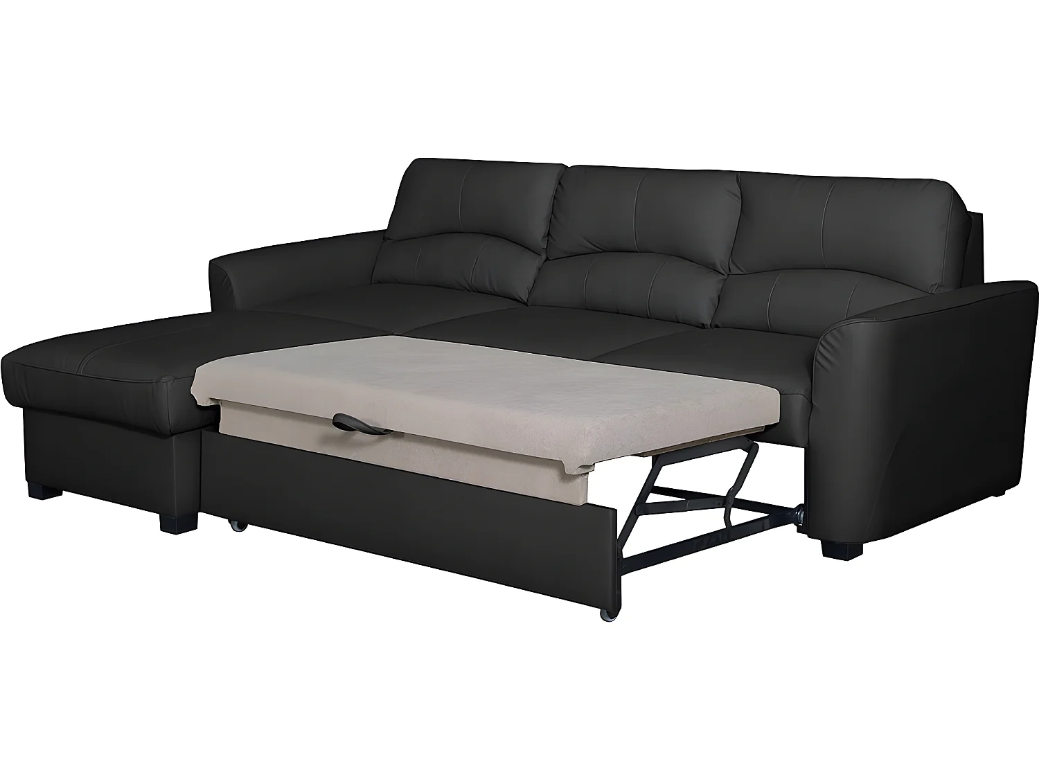 Canapé d'angle convertible en cuir de luxe italien , 5 places LUGANO, noir, angle gauche