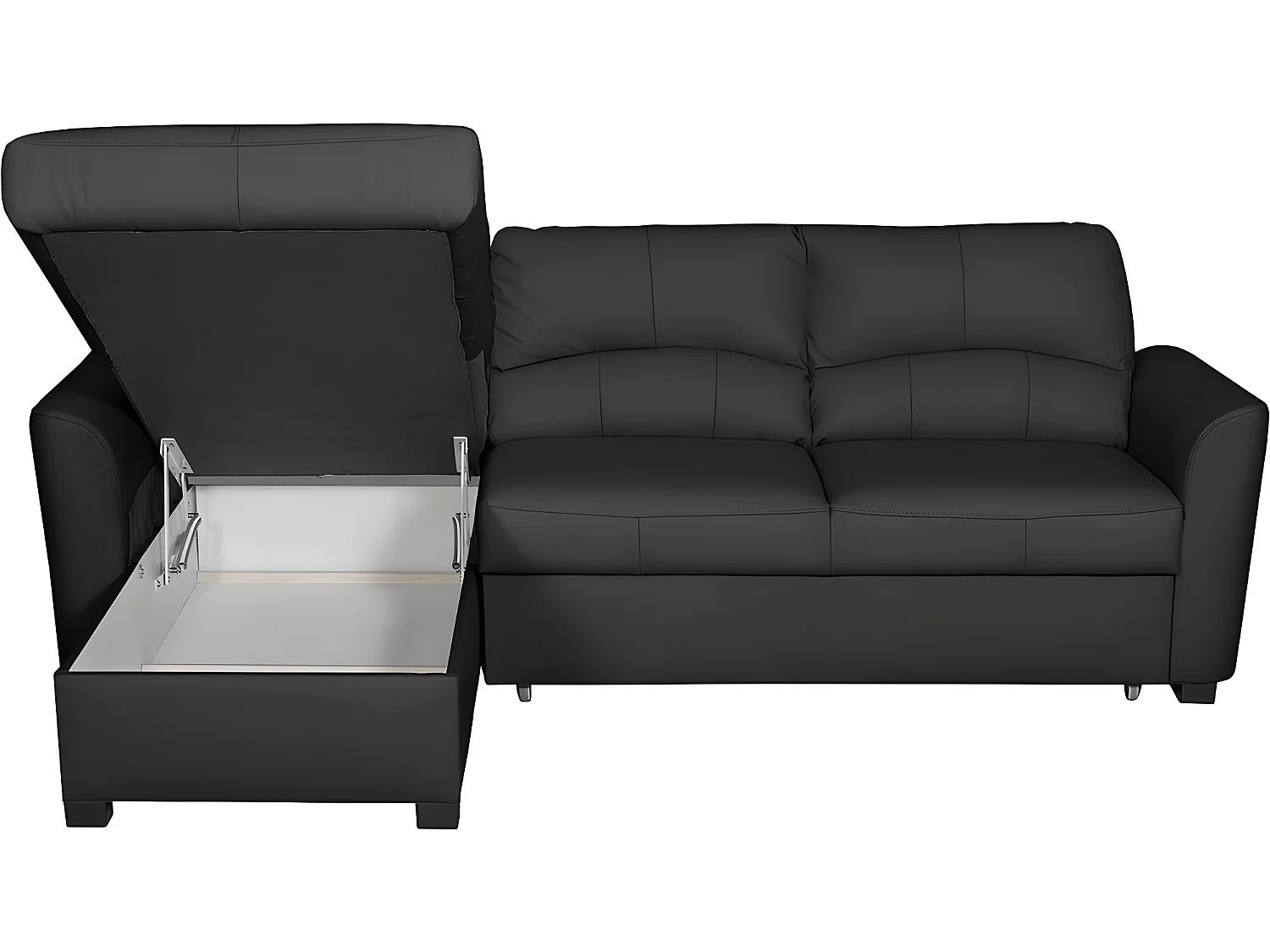 Canapé d'angle convertible en cuir de luxe italien , 5 places LUGANO, noir, angle gauche