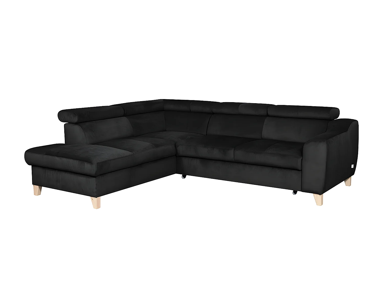 Canapé d'angle convertible en tissu velours luxe 5 places, ASTERIA  noir, angle gauche