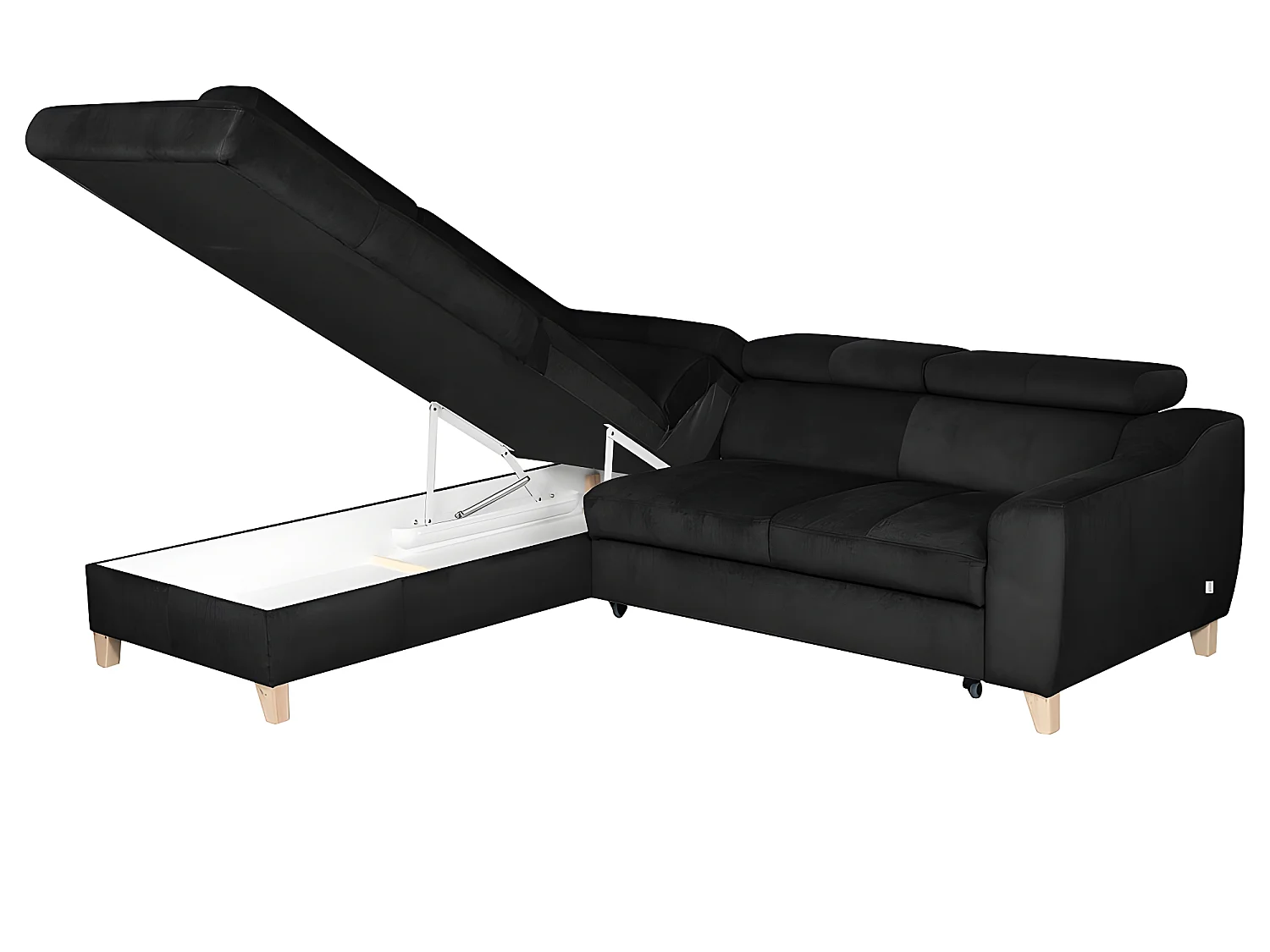 Canapé d'angle convertible en tissu velours luxe 5 places, ASTERIA  noir, angle gauche