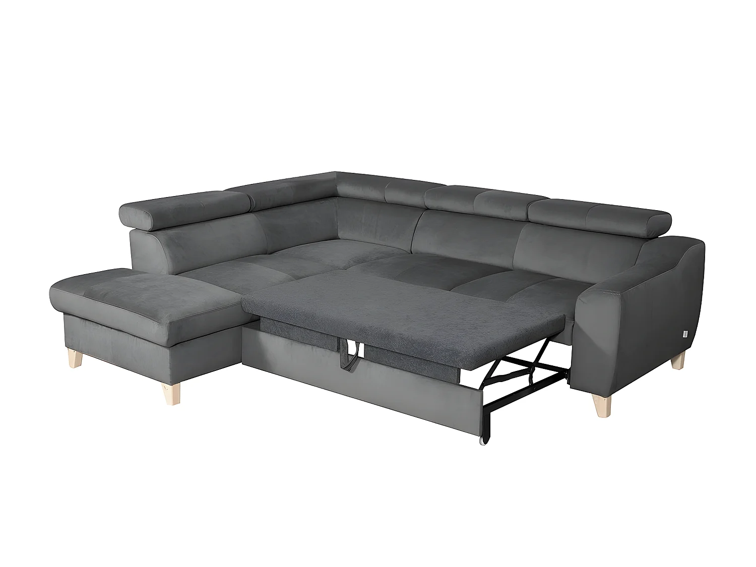 Canapé d'angle convertible en velours luxe 5 places, ASTERIA gris foncé, angle gauche