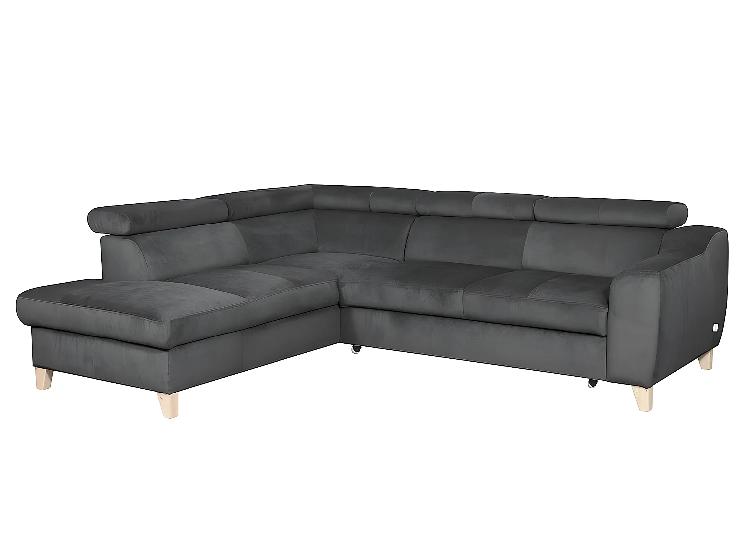 Canapé d'angle convertible en velours luxe 5 places, ASTERIA gris foncé, angle gauche