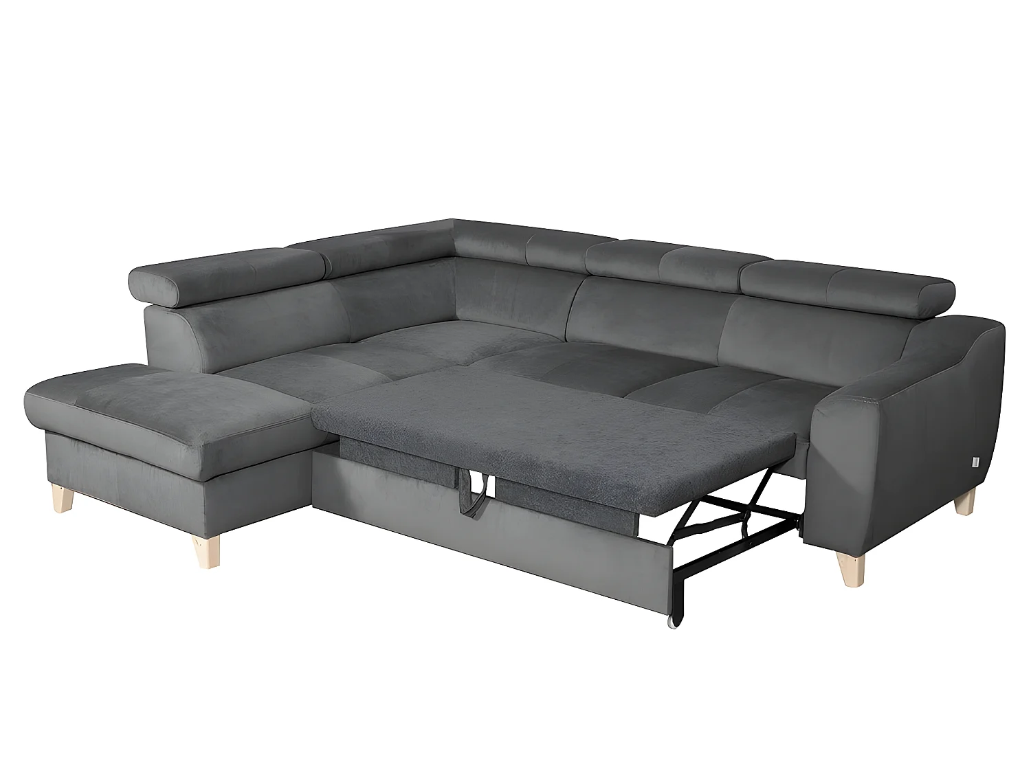 Canapé d'angle convertible en velours luxe 5 places, ASTERIA gris foncé, angle gauche