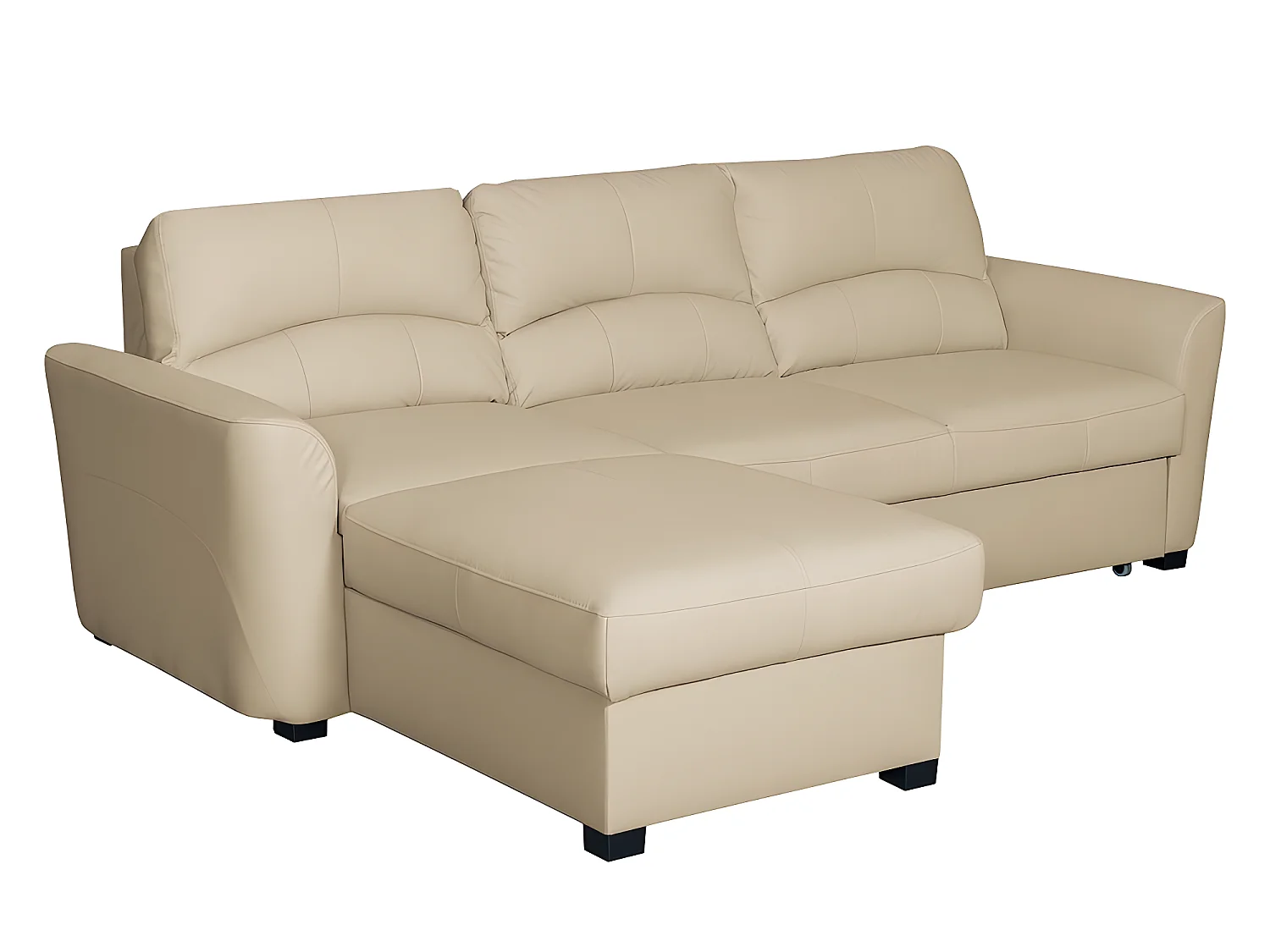 Canapé d'angle convertible en cuir de luxe italien , 5 places LUGANO, beige, angle gauche