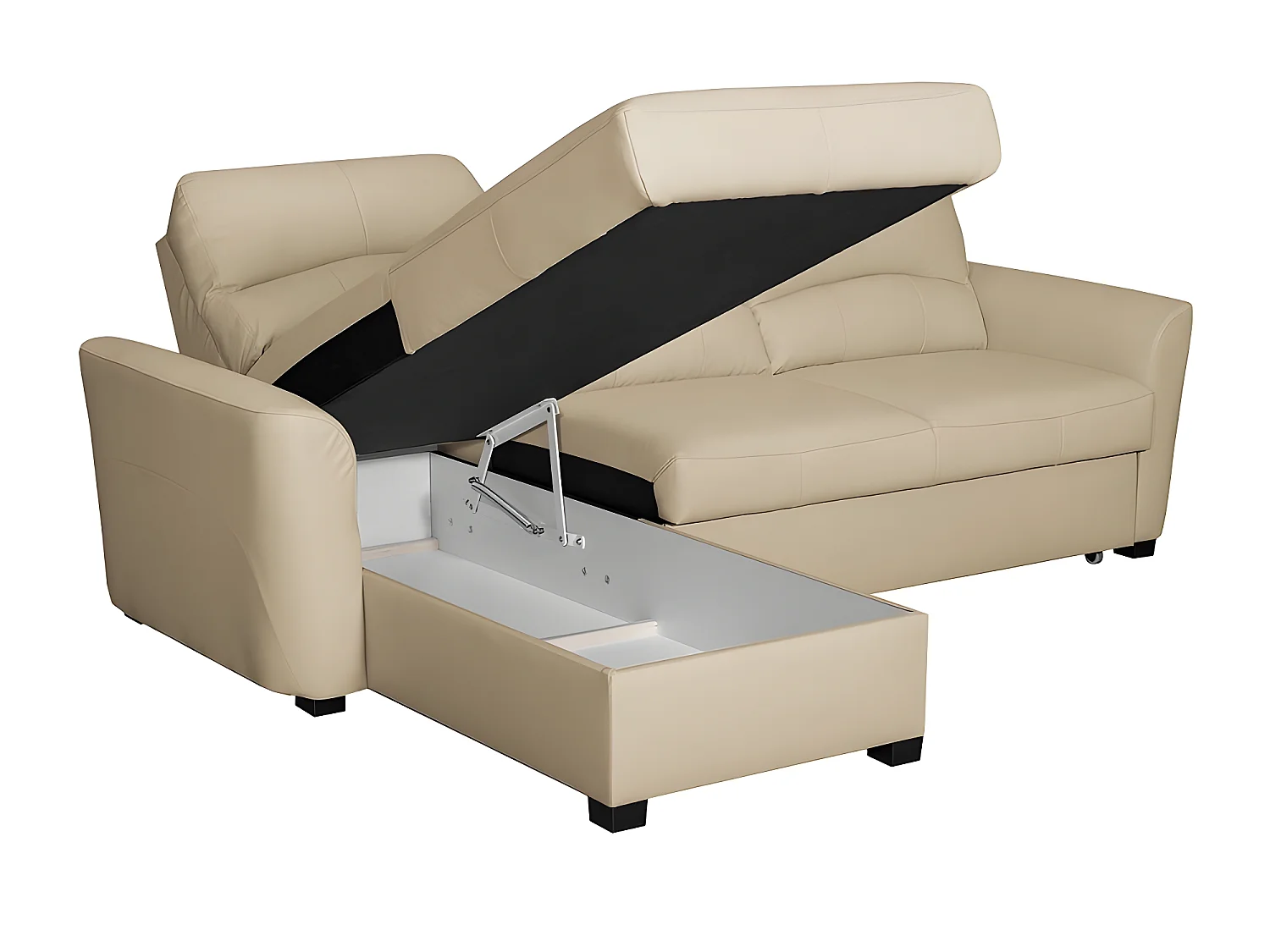 Canapé d'angle convertible en cuir de luxe italien , 5 places LUGANO, beige, angle gauche