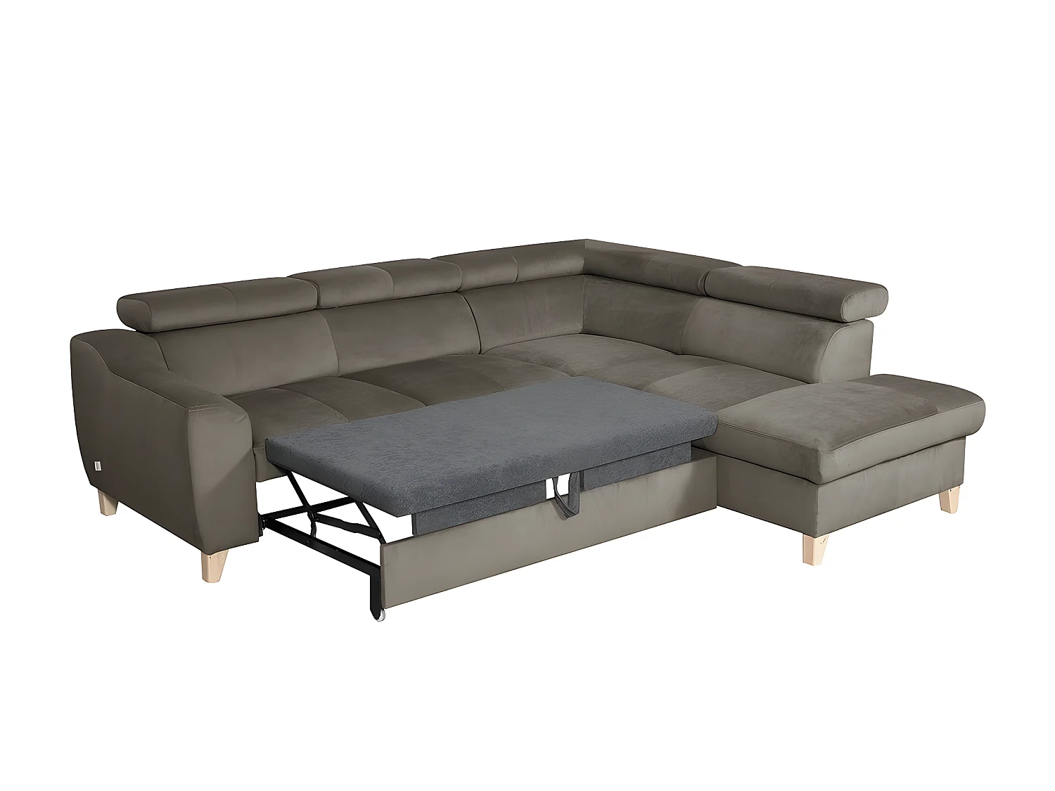 Canapé d'angle convertible en tissu luxe 5 places, ASTERIA taupe, angle droit