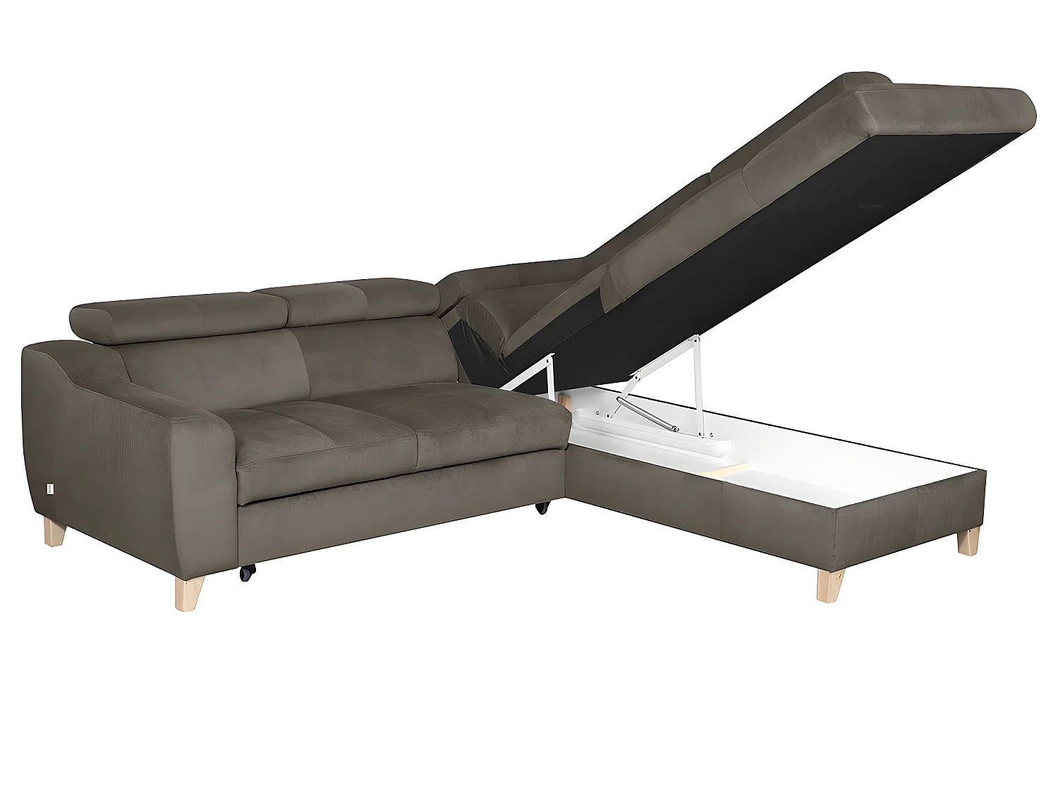 Canapé d'angle convertible en tissu luxe 5 places, ASTERIA taupe, angle droit