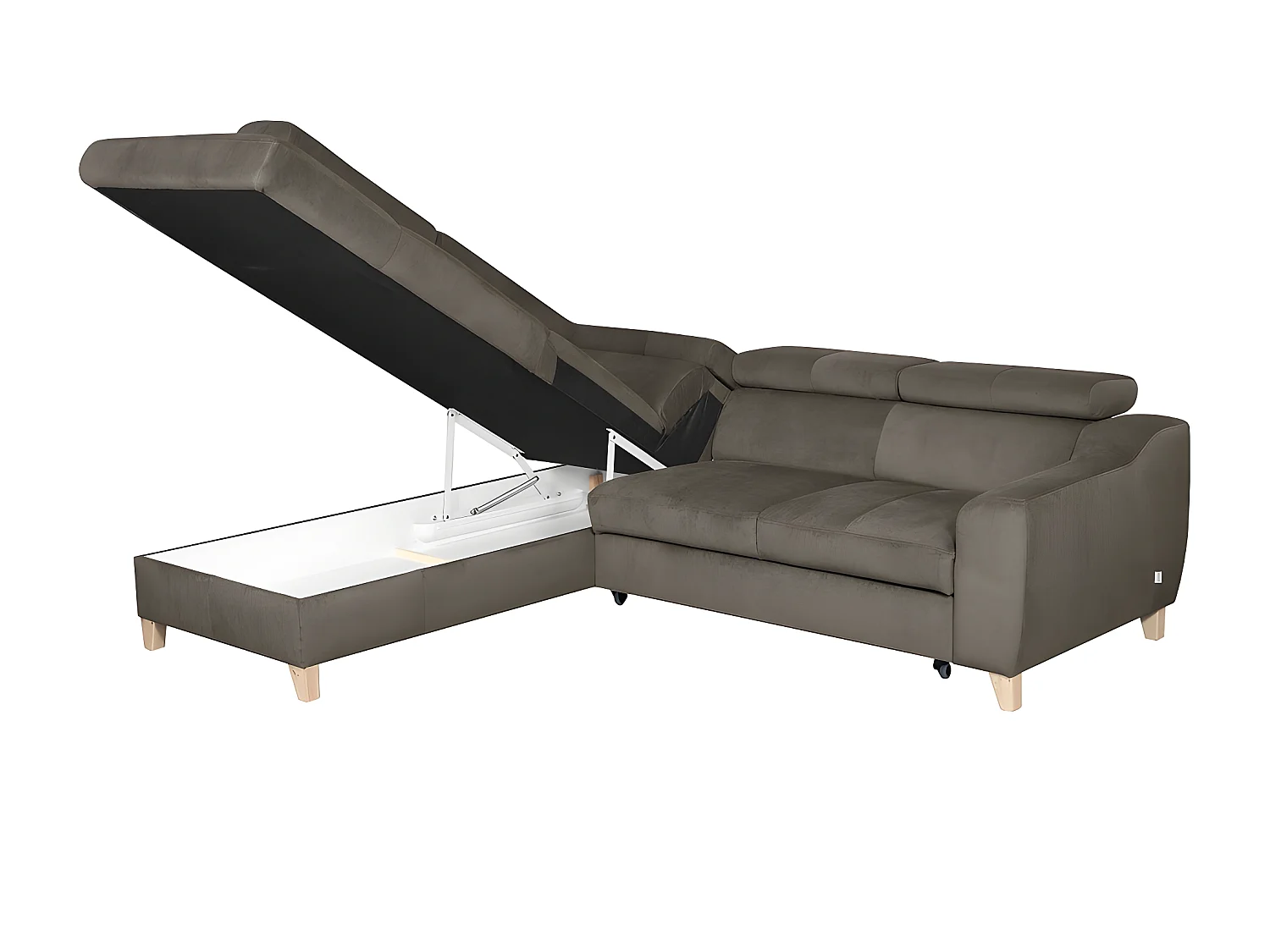 Canapé d'angle convertible en tissu velours luxe 5 places, ASTERIA  taupe, angle gauche