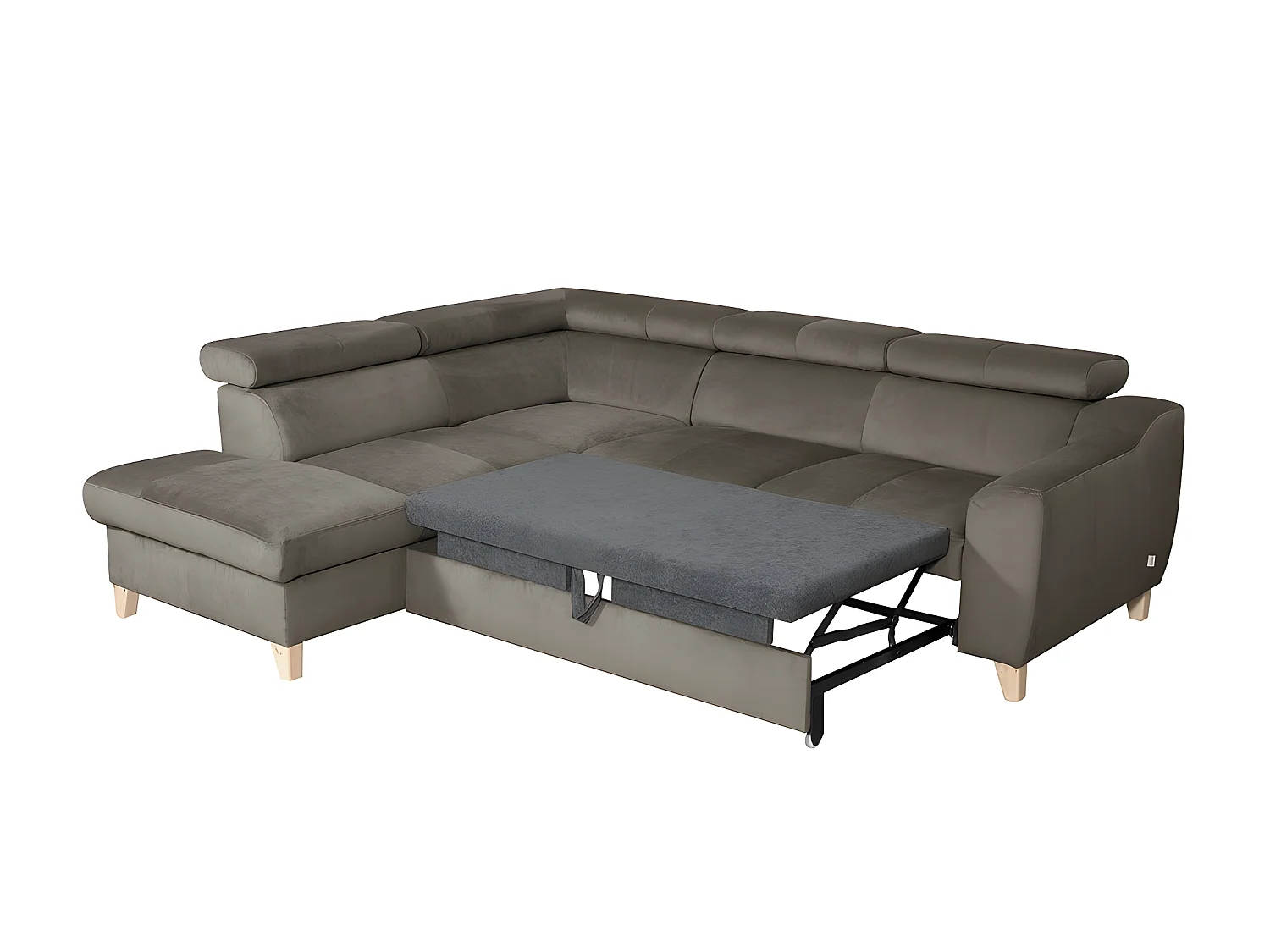 Canapé d'angle convertible en tissu velours luxe 5 places, ASTERIA  taupe, angle gauche