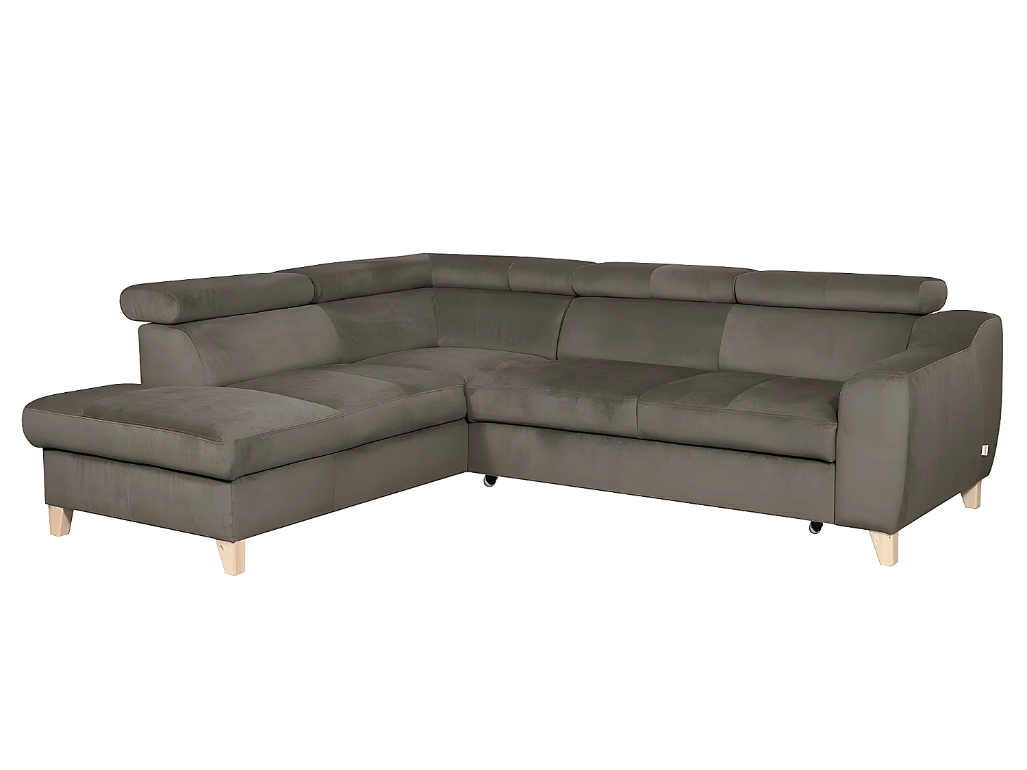 Hoekbank omvormbaar in luxe ASTERIA taupe fluweelstof, 5 plaatsen met opbergruimte en verstelbare hoofdsteunen