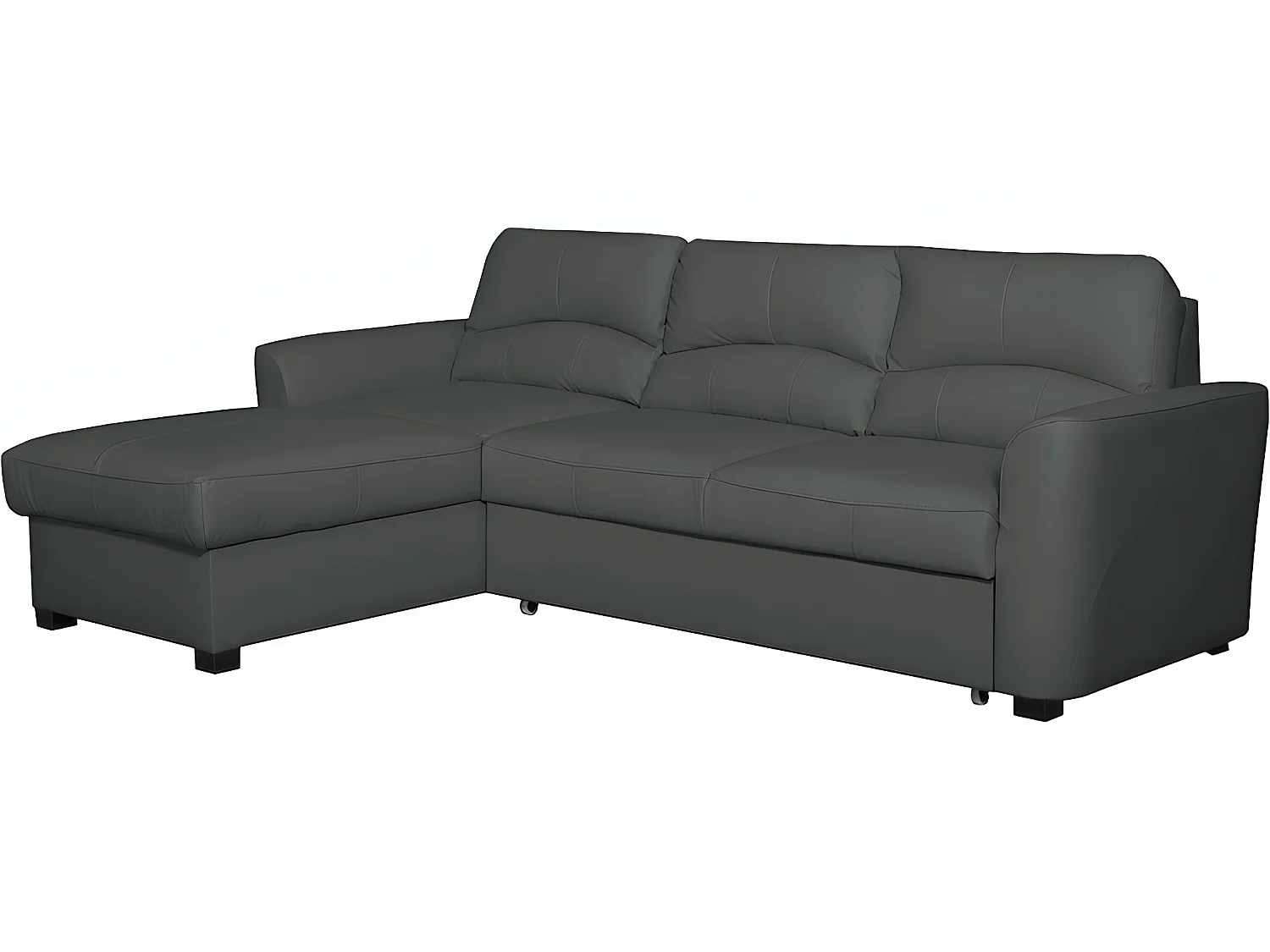 Canapé d'angle convertible en cuir de luxe italien , 5 places LUGANO, gris foncé, angle gauche