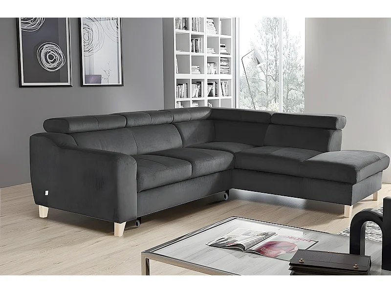 Canapé d'angle convertible en tissu luxe 5 places, ASTERIA gris foncé, angle droit