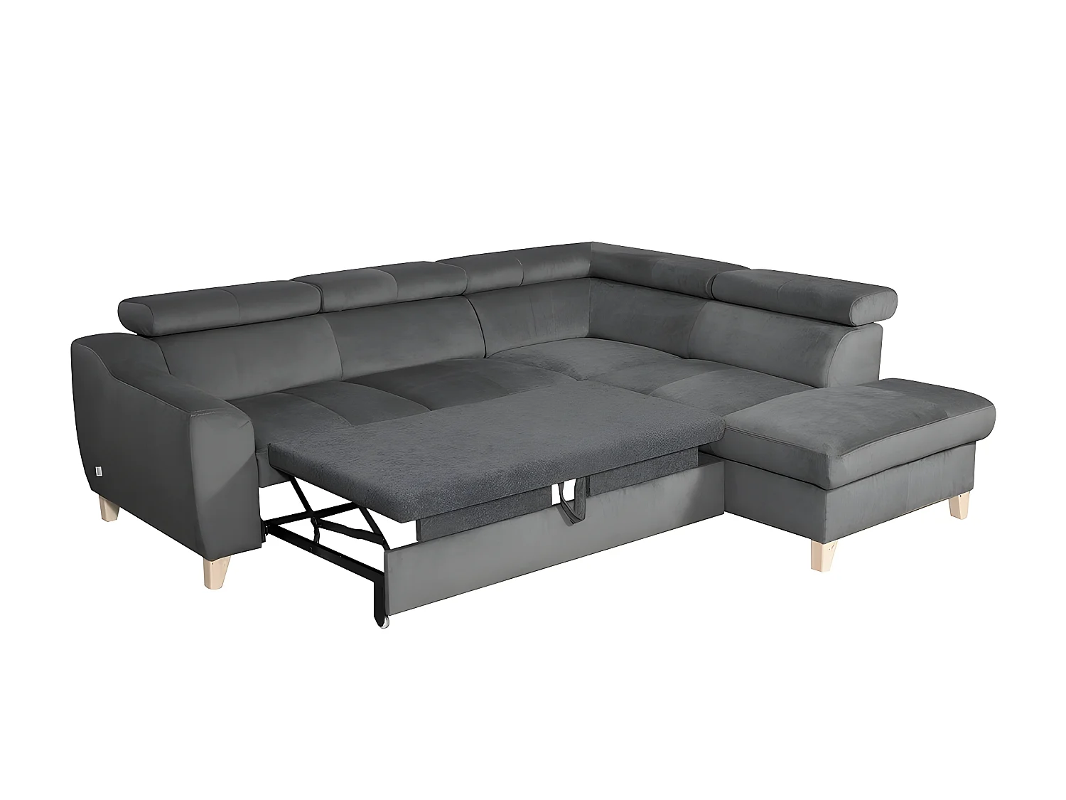 Canapé d'angle convertible en tissu luxe 5 places, ASTERIA gris foncé, angle droit