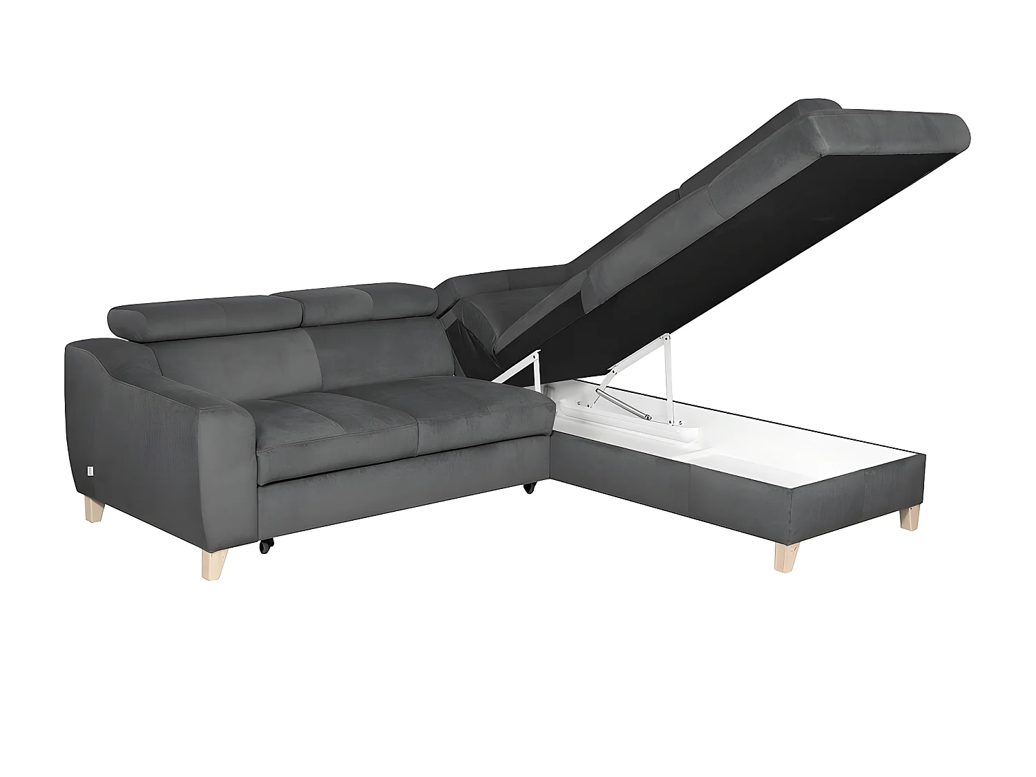 Canapé d'angle convertible en tissu luxe 5 places, ASTERIA gris foncé, angle droit