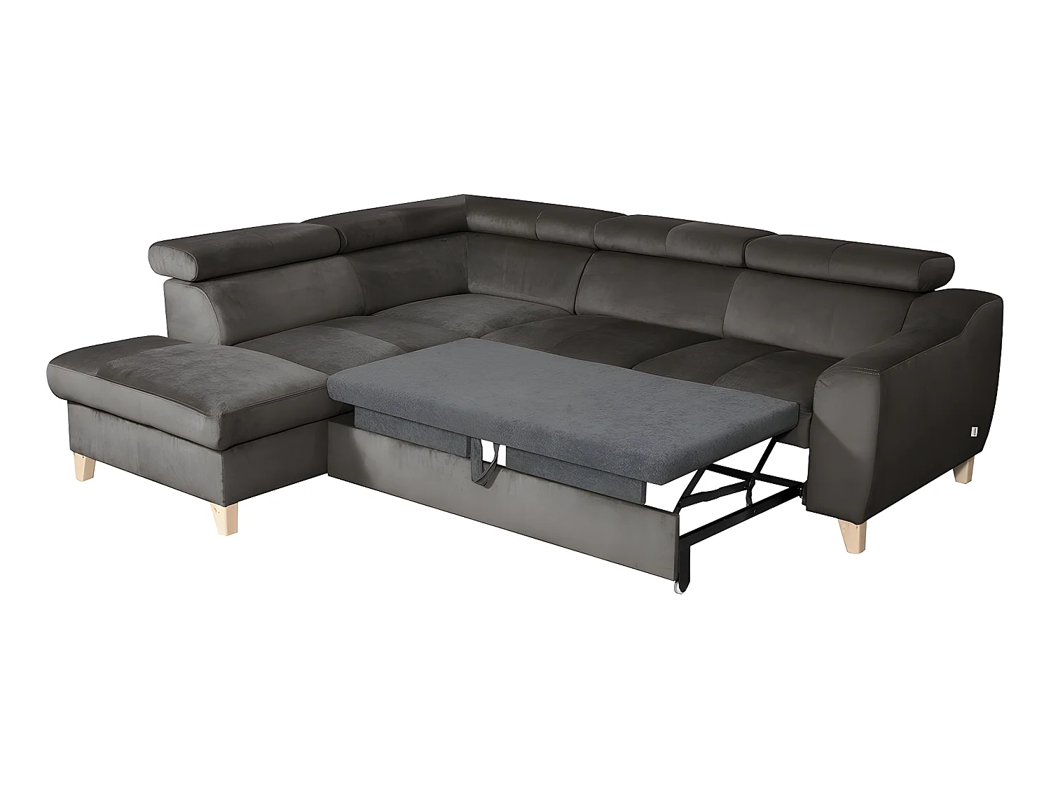 Canapé d'angle convertible en tissu luxe 5 places, ASTERIA chocolat clair, angle gauche