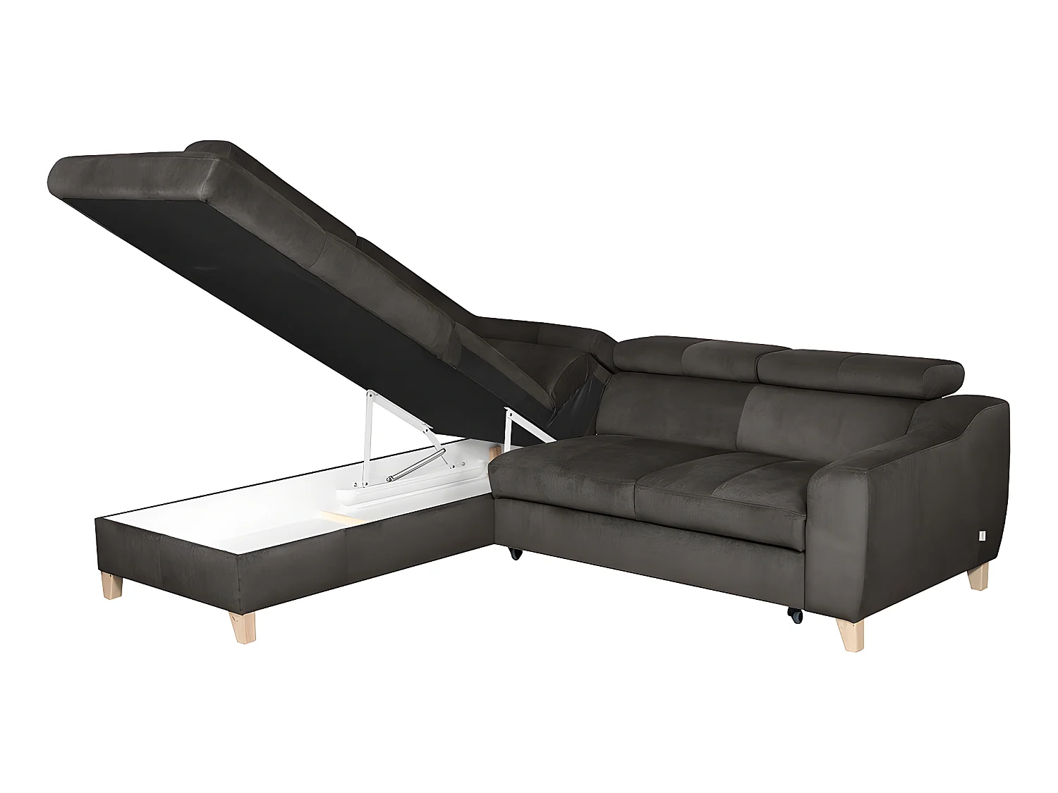 Canapé d'angle convertible en tissu luxe 5 places, ASTERIA chocolat clair, angle gauche