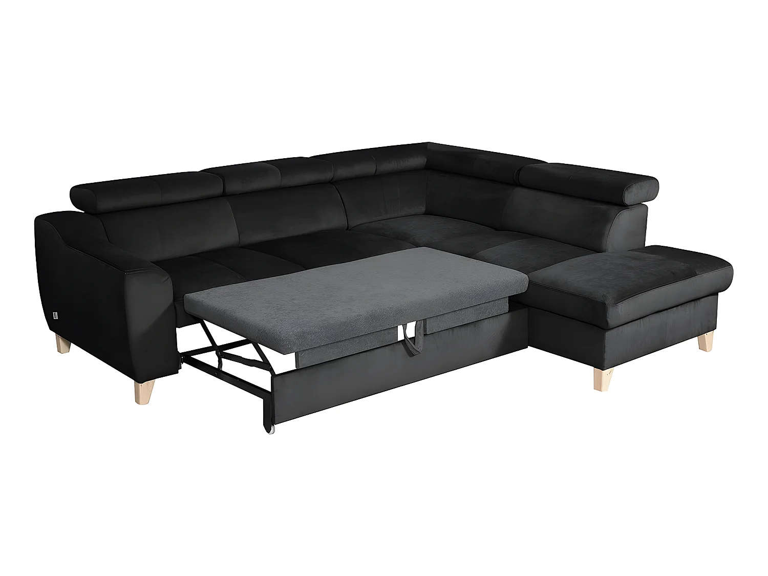 Canapé d'angle convertible en tissu luxe 5 places, ASTERIA noir, angle droit