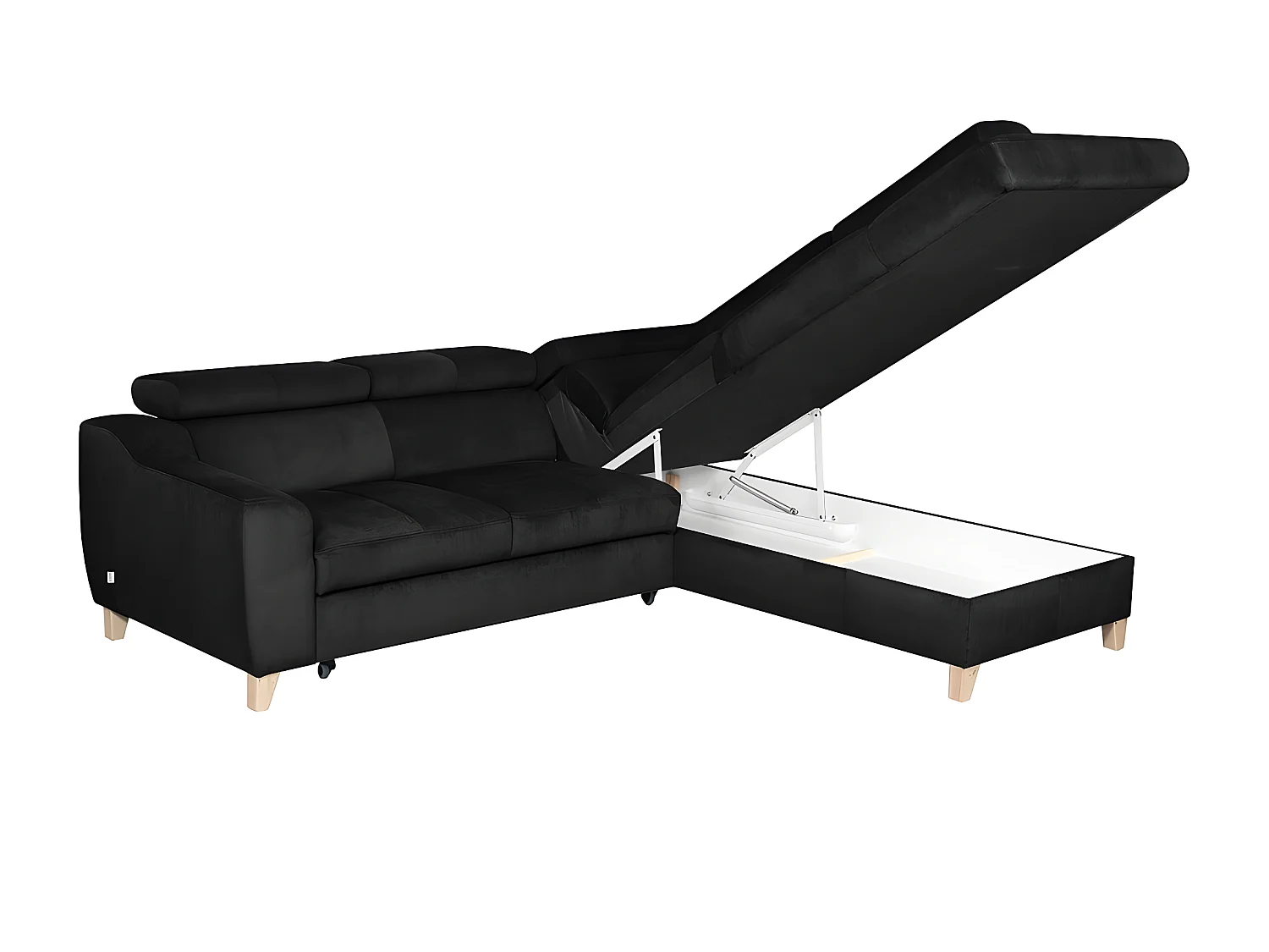 Canapé d'angle convertible en tissu luxe 5 places, ASTERIA noir, angle droit