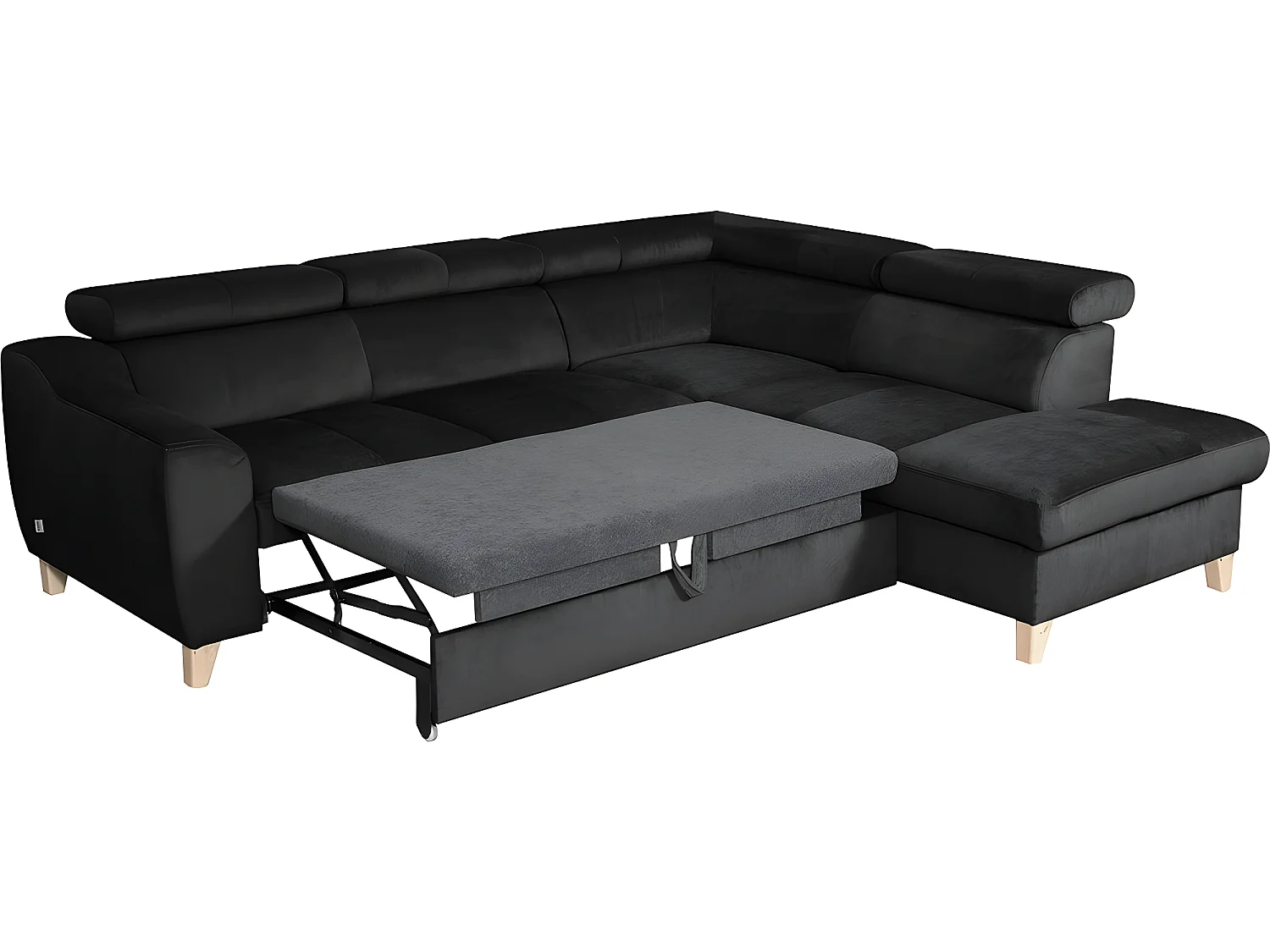 Canapé d'angle convertible en tissu luxe 5 places, ASTERIA noir, angle droit