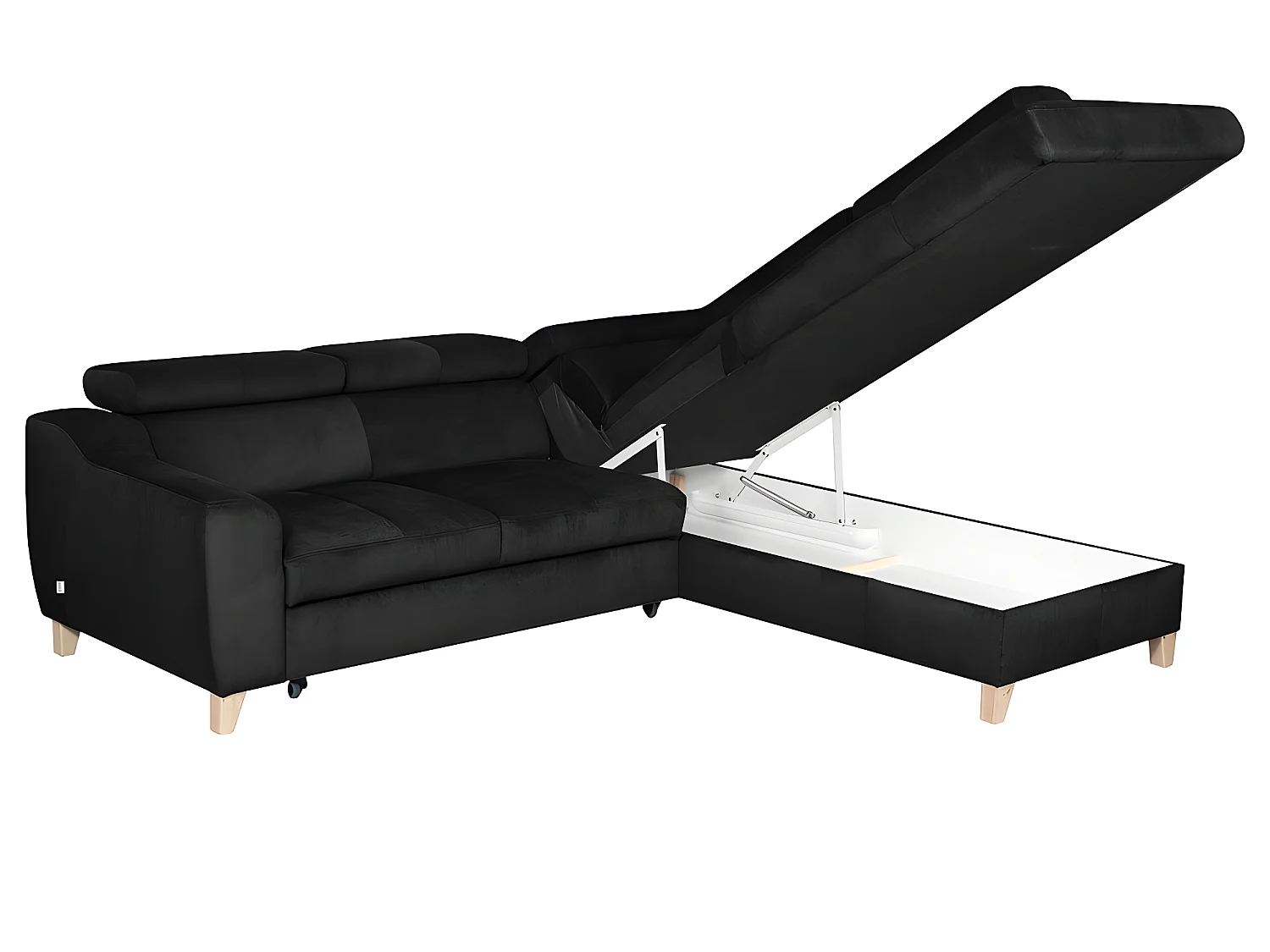 Canapé d'angle convertible en tissu luxe 5 places, ASTERIA noir, angle droit