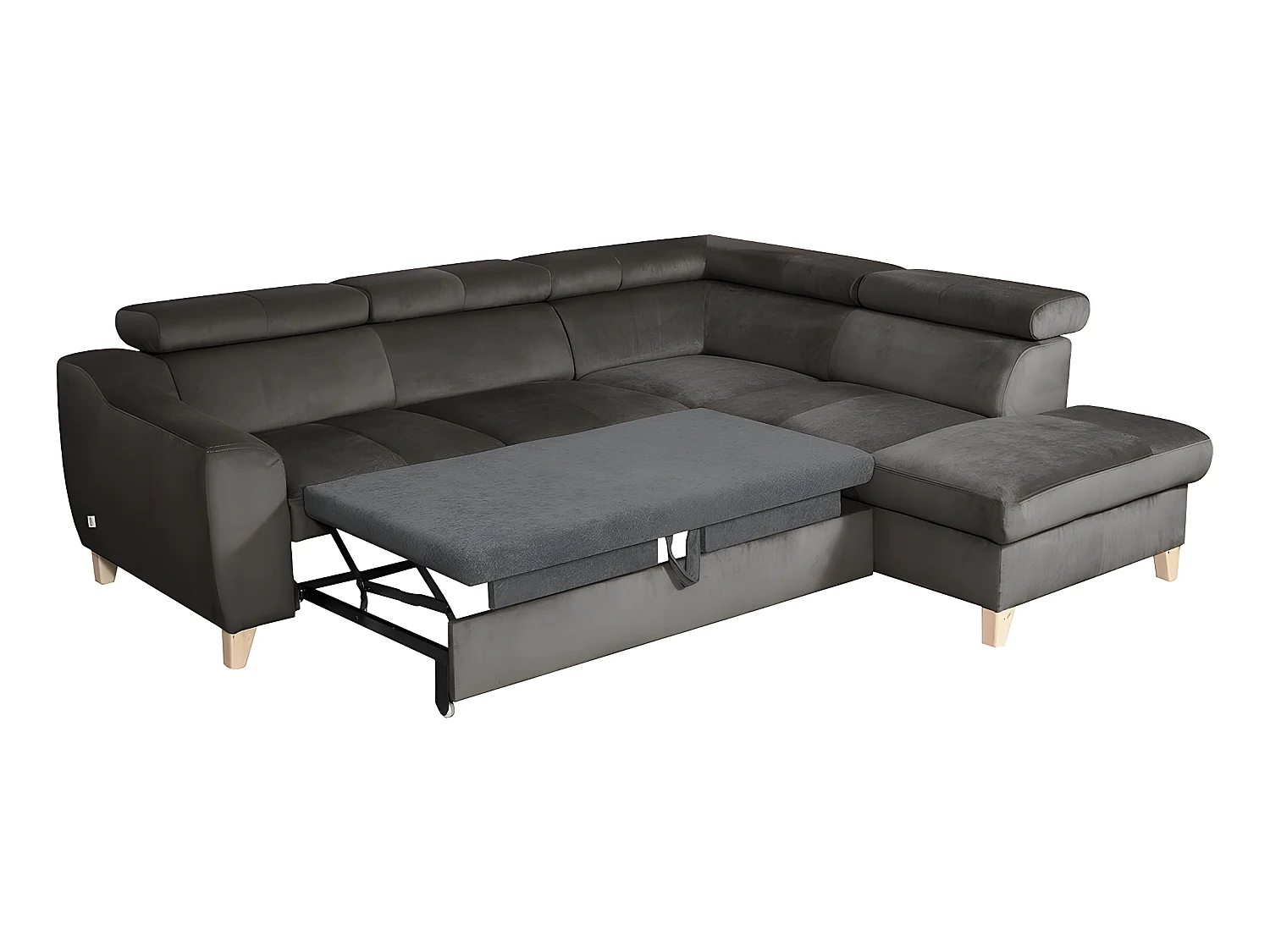 Canapé d'angle convertible en tissu luxe 5 places, ASTERIA chocolat clair, angle droit