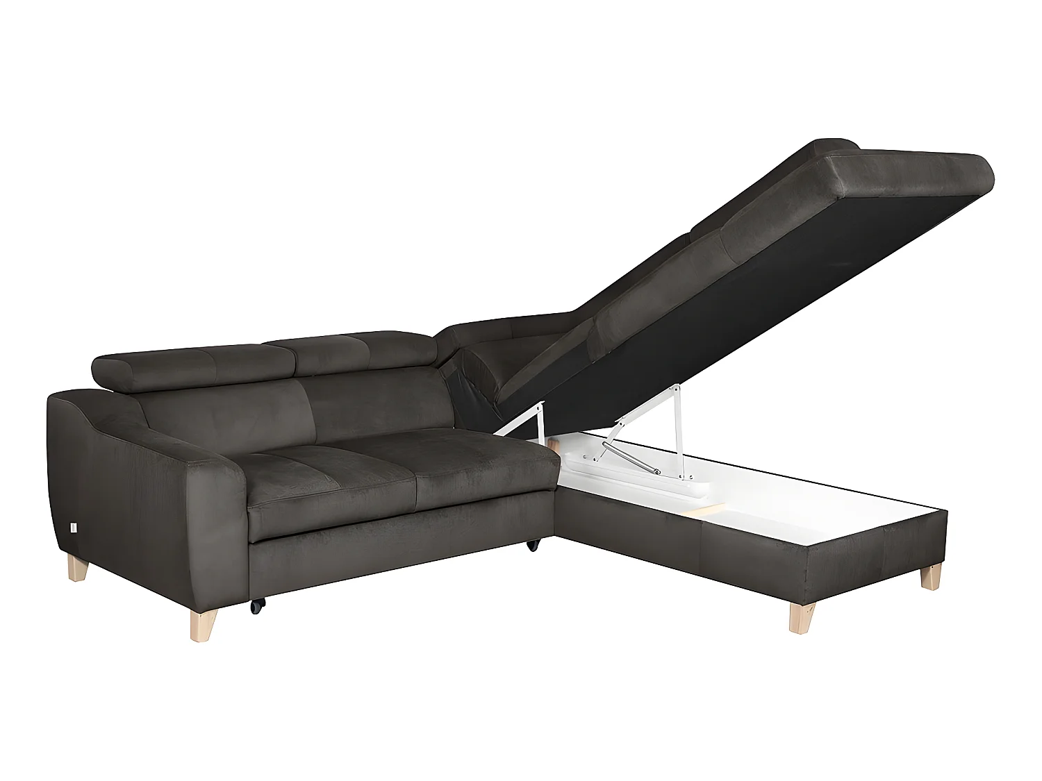 Canapé d'angle convertible en tissu luxe 5 places, ASTERIA chocolat clair, angle droit
