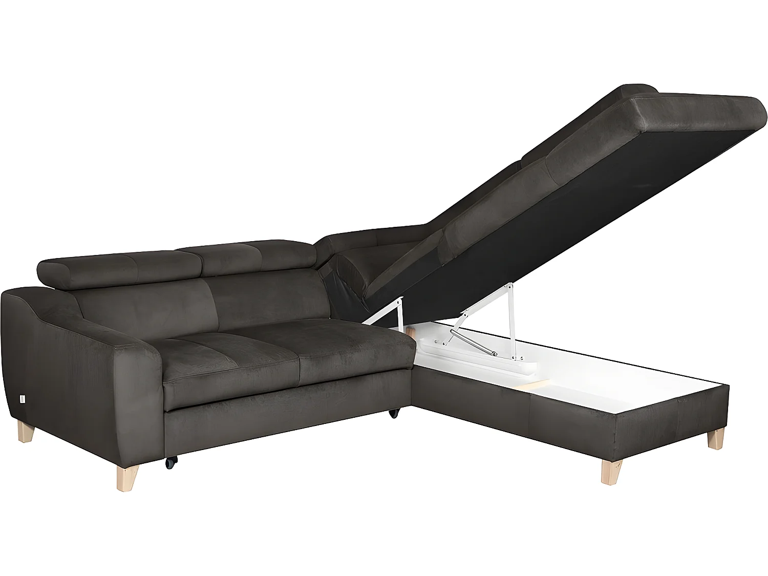 Canapé d'angle convertible en tissu luxe 5 places, ASTERIA chocolat clair, angle droit