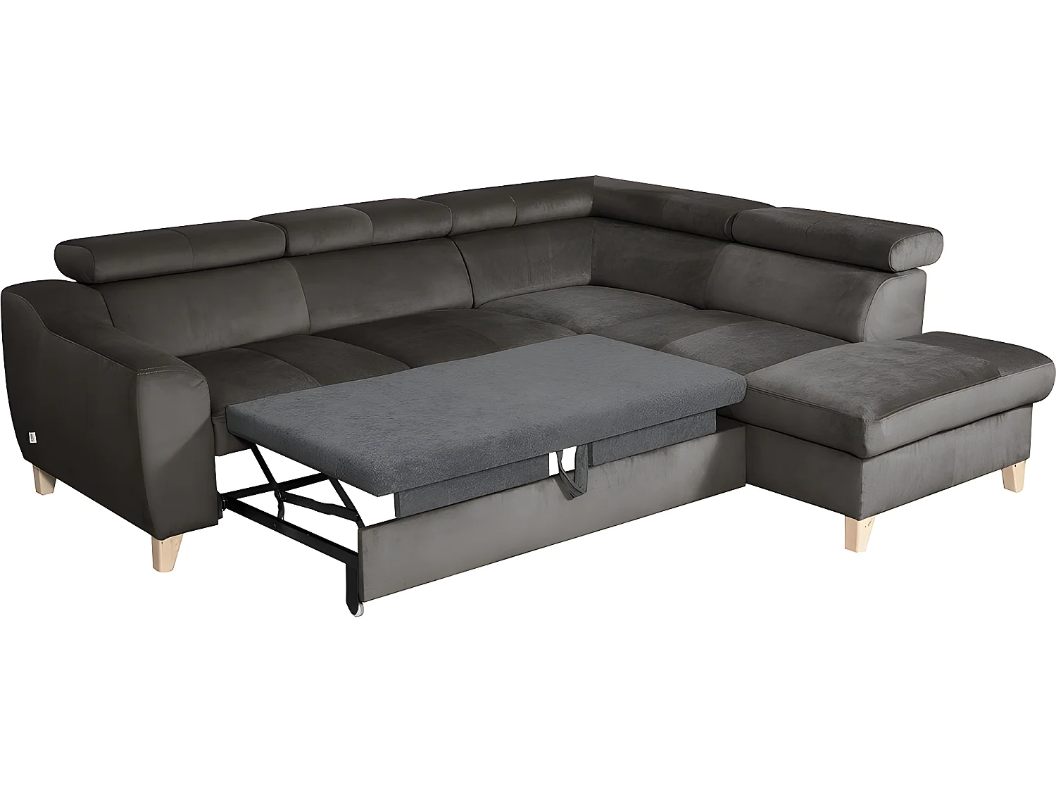 Canapé d'angle convertible en tissu luxe 5 places, ASTERIA chocolat clair, angle droit