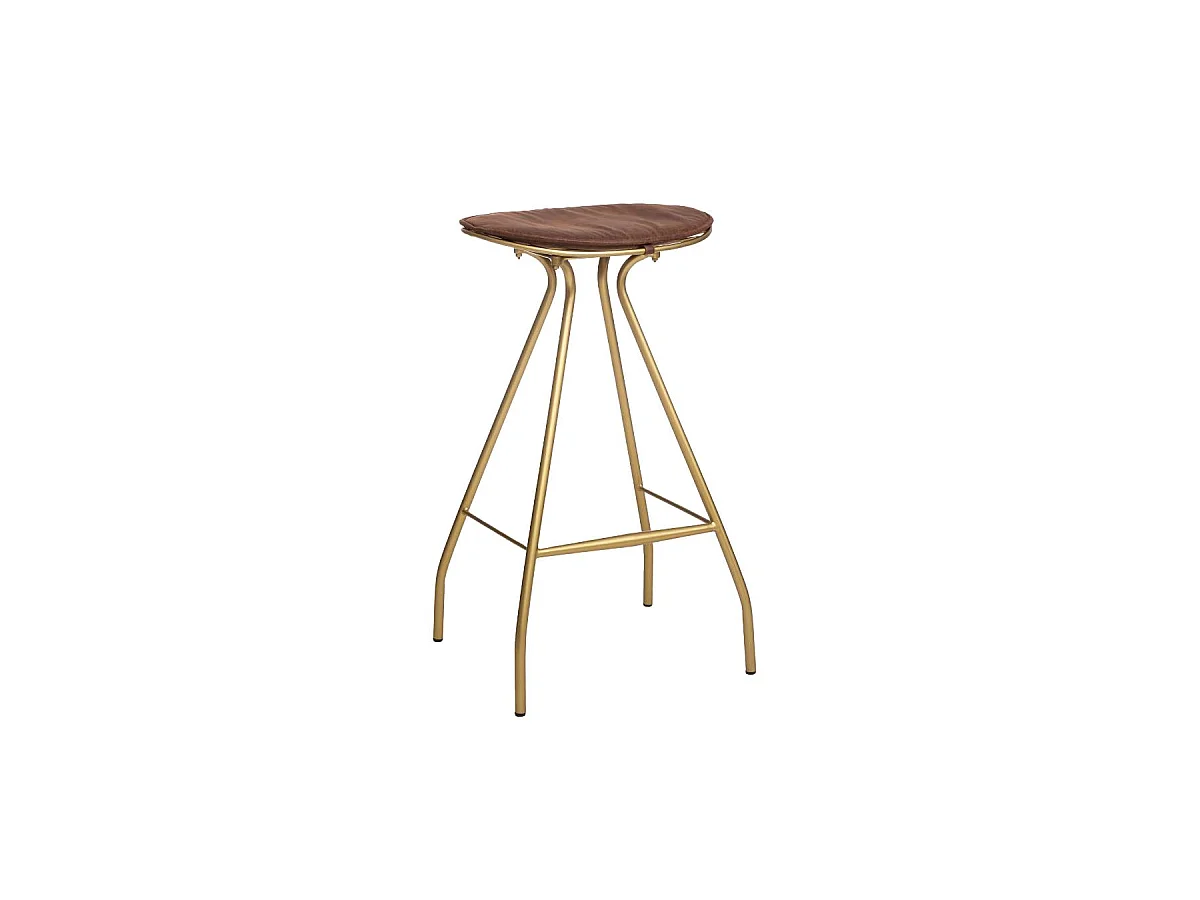 Taburete de bar vintage de cuero marrón y metal Lya