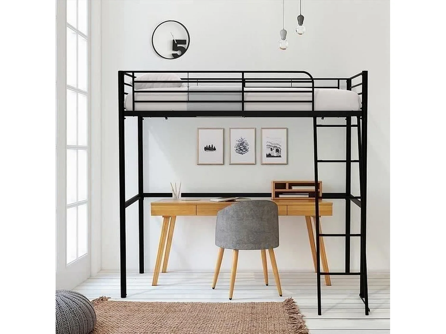 Litera infantil ELIOT de metal negro 90 x 190 cm con somier incluido
