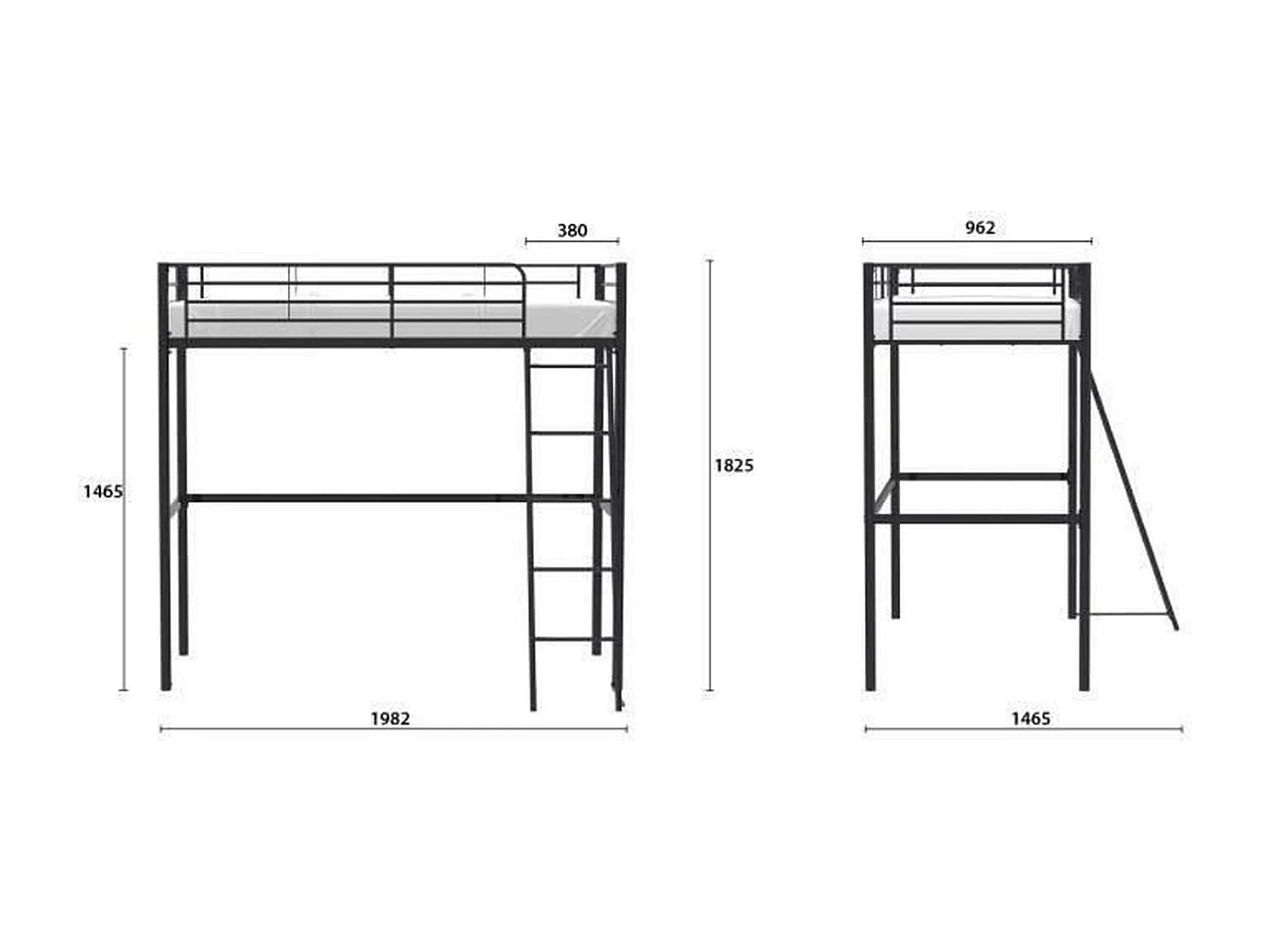 Litera infantil ELIOT de metal negro 90 x 190 cm con somier incluido