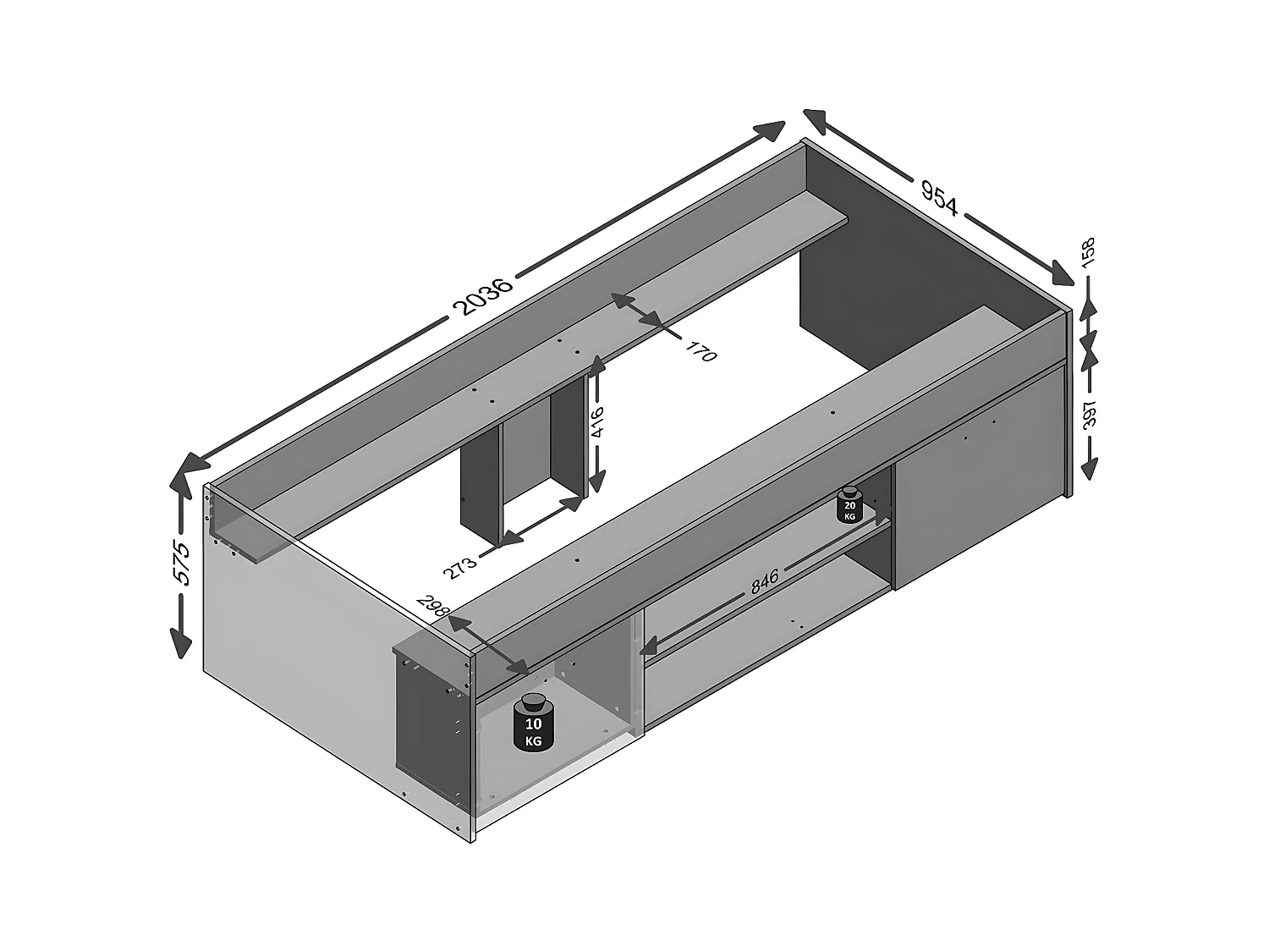 Lit avec rangements Carlo 90x200