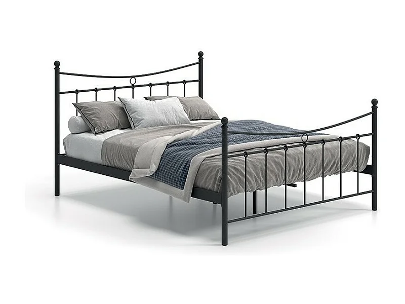 Schwarzes Metall Doppelbett 160x200 SENCHA im zeitgenössischen Stil.