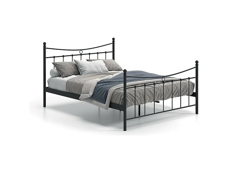 Schwarzes Metall Doppelbett 160x200 SENCHA im zeitgenössischen Stil.