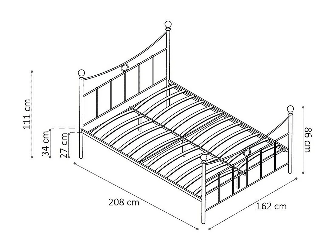 Cama de casal em metal preto 160x200 SENCHA estilo contemporâneo.
