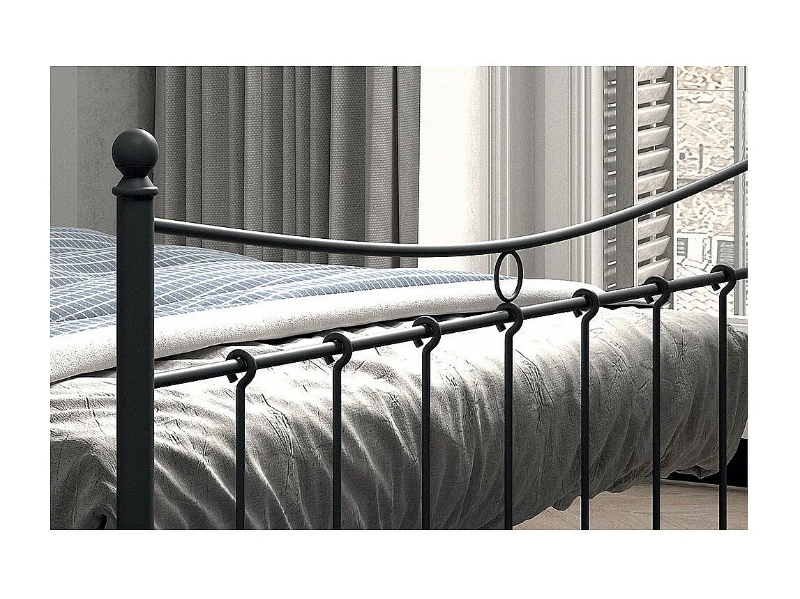 Cama de casal em metal preto 160x200 SENCHA estilo contemporâneo.