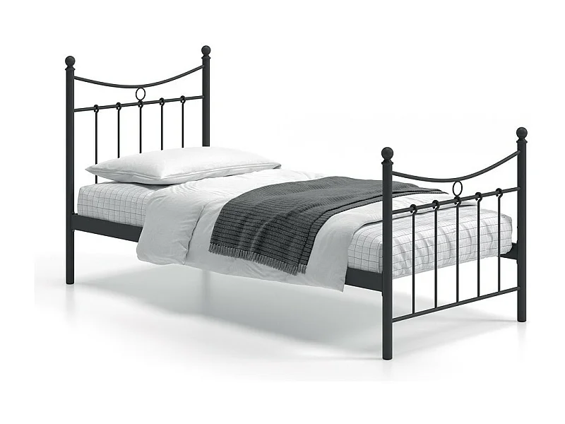 Eenpersoonsbed zwart metaal 90x200 SENCHA hedendaagse stijl.