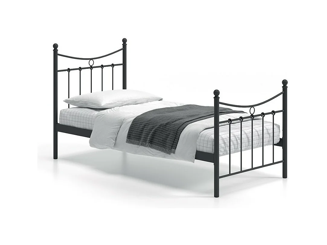 Eenpersoonsbed zwart metaal 90x200 SENCHA hedendaagse stijl.