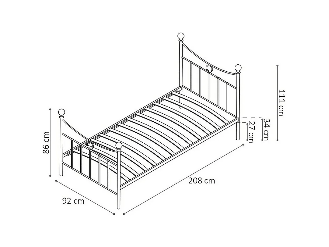Eenpersoonsbed zwart metaal 90x200 SENCHA hedendaagse stijl.