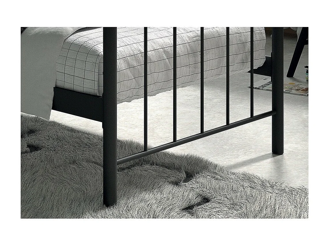 Cama de solteiro de metal preto 90x200 SENCHA estilo contemporâneo.