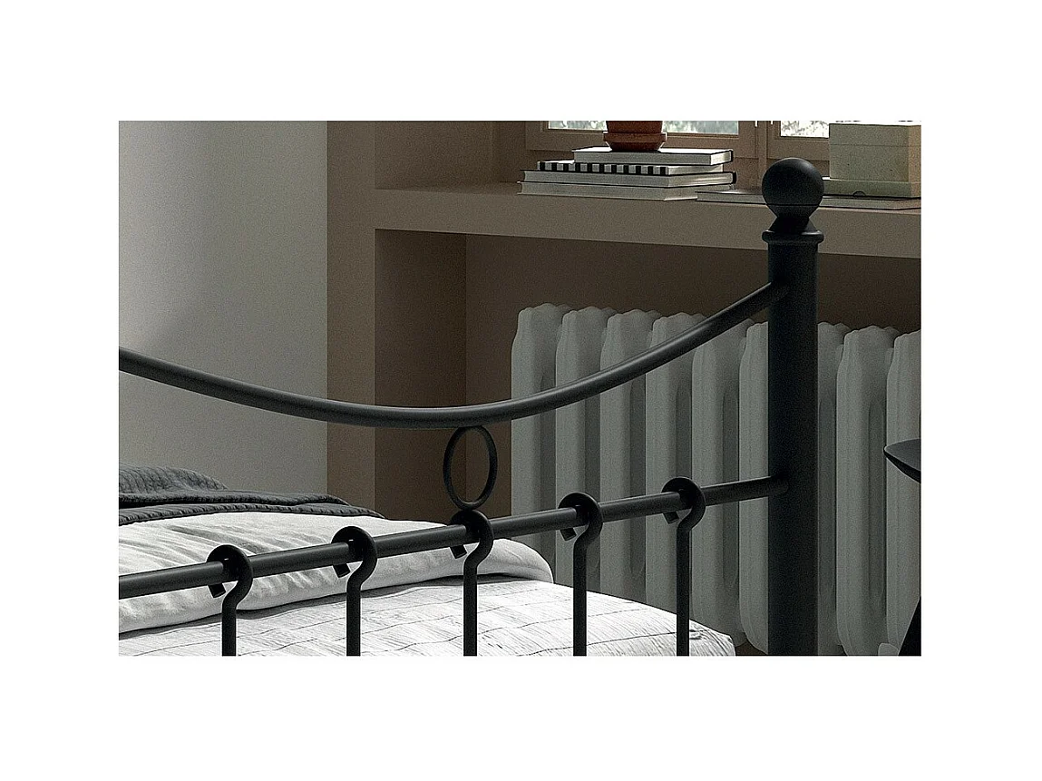 Cama de solteiro de metal preto 90x200 SENCHA estilo contemporâneo.